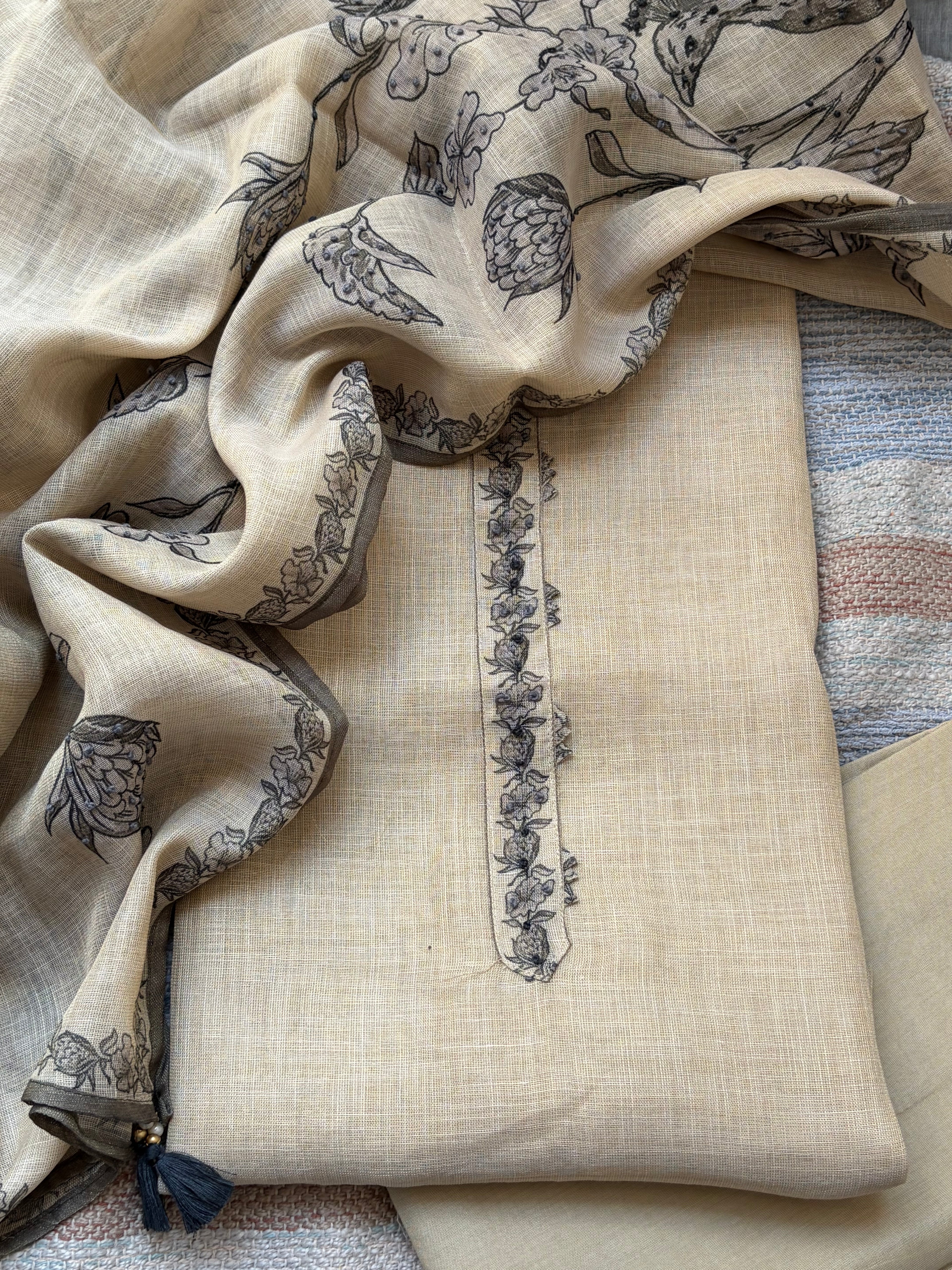 Linen Maheshwari Unstitched Suit Set