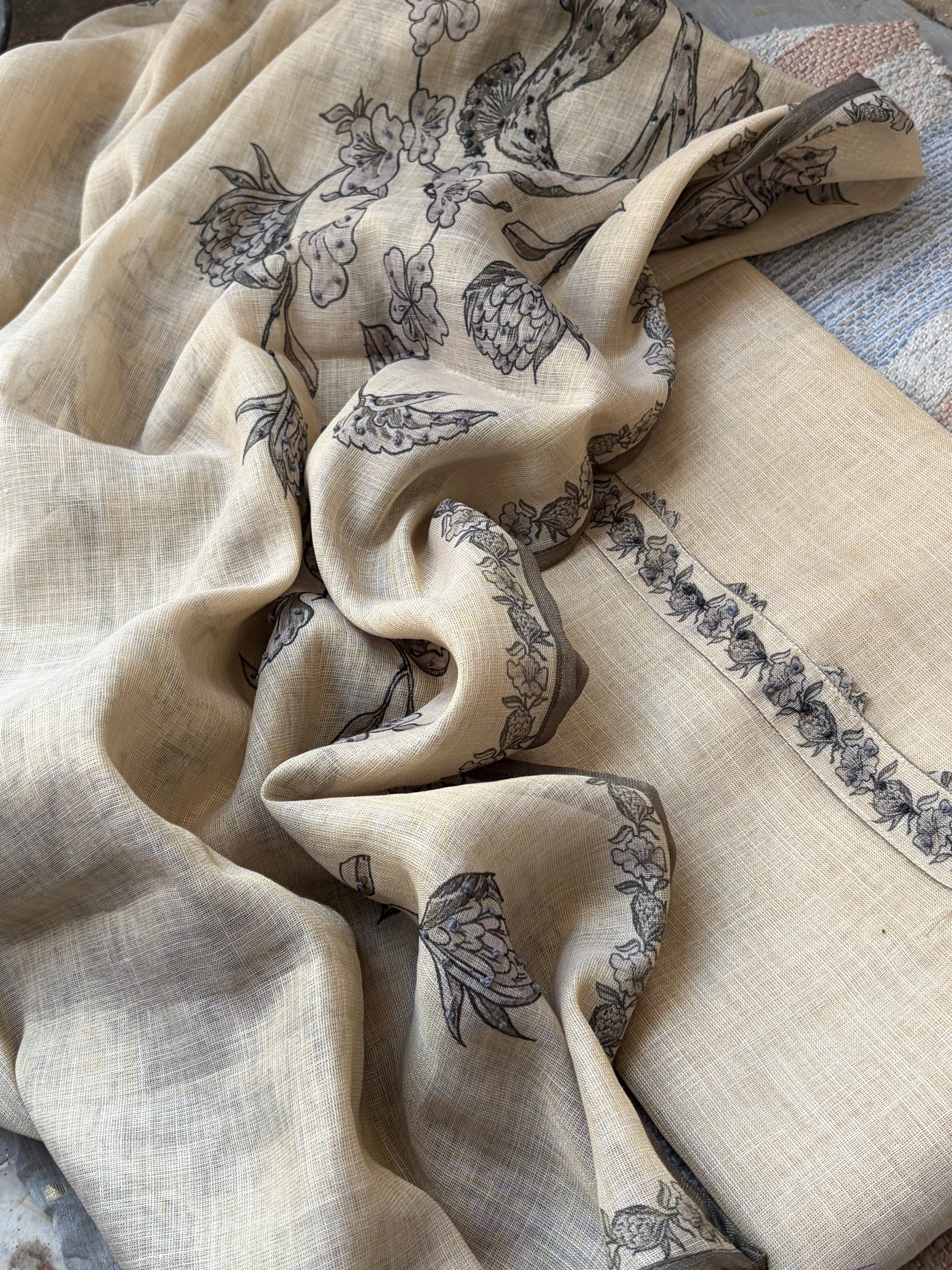 Linen Maheshwari Unstitched Suit Set