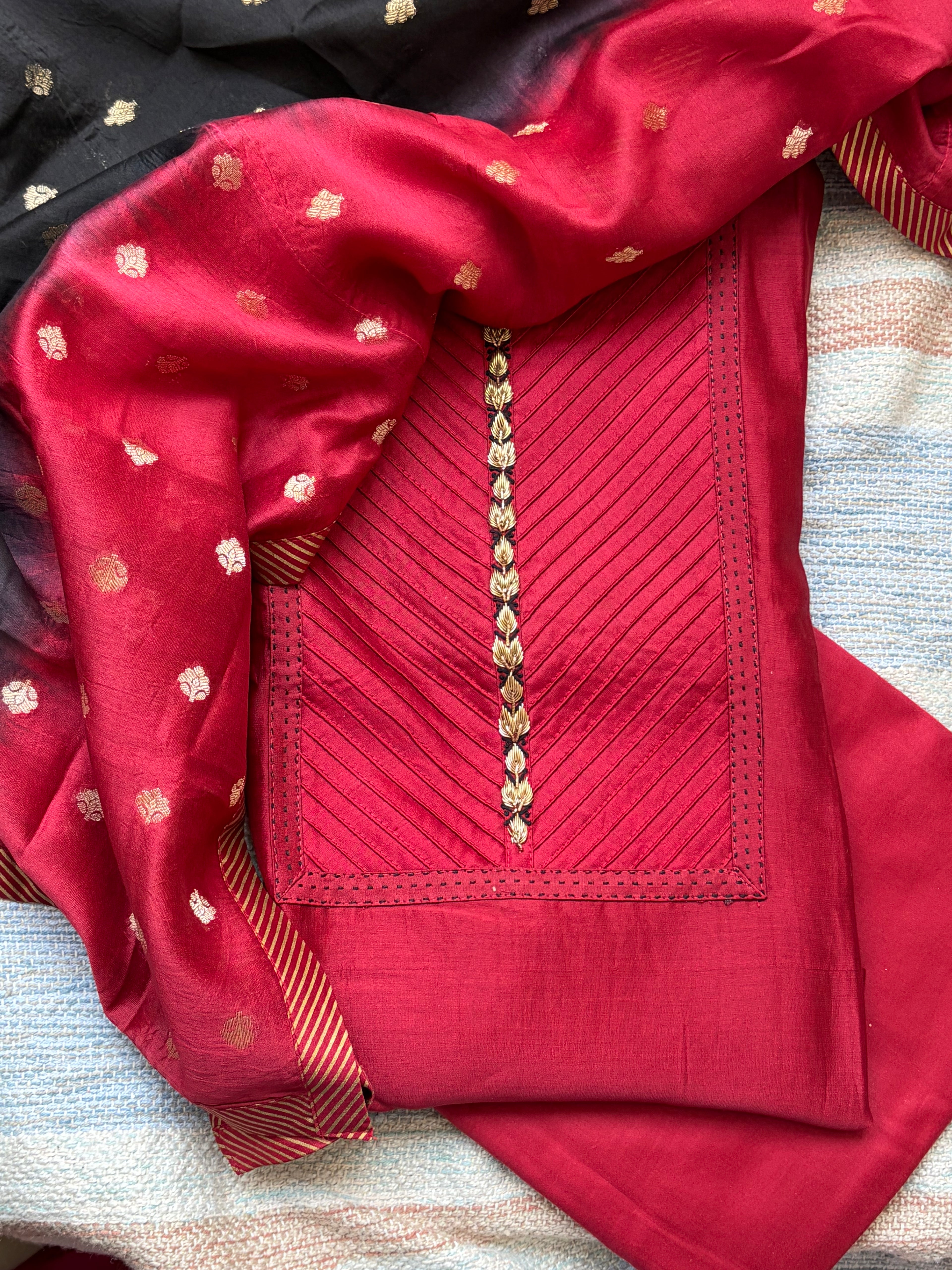 Premium Pure Maheshwari Suit Set with Designer Banarasi Dupatta