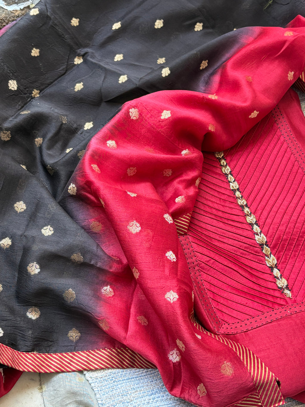 Premium Pure Maheshwari Suit Set with Designer Banarasi Dupatta