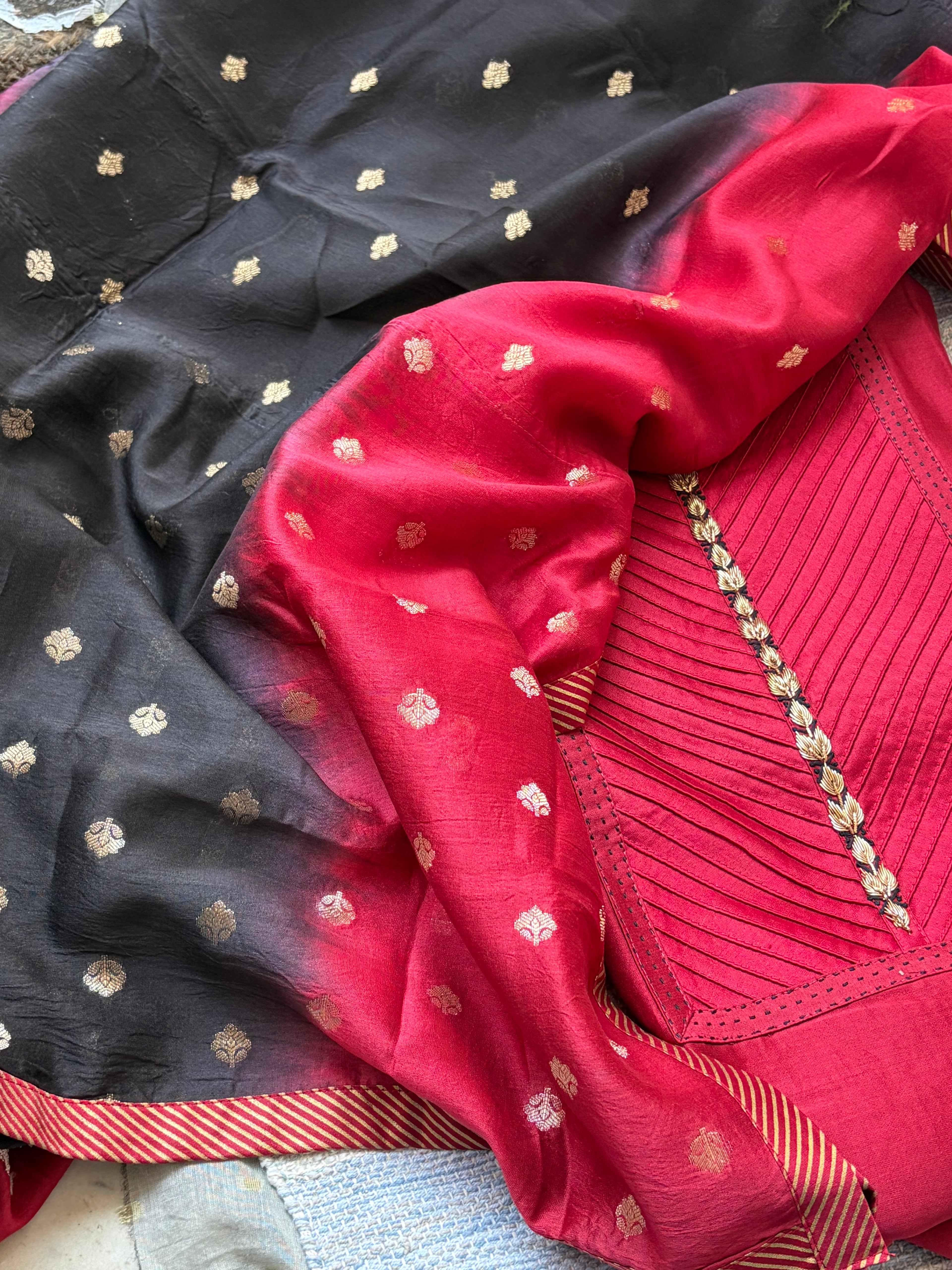 Premium Pure Maheshwari Suit Set with Designer Banarasi Dupatta
