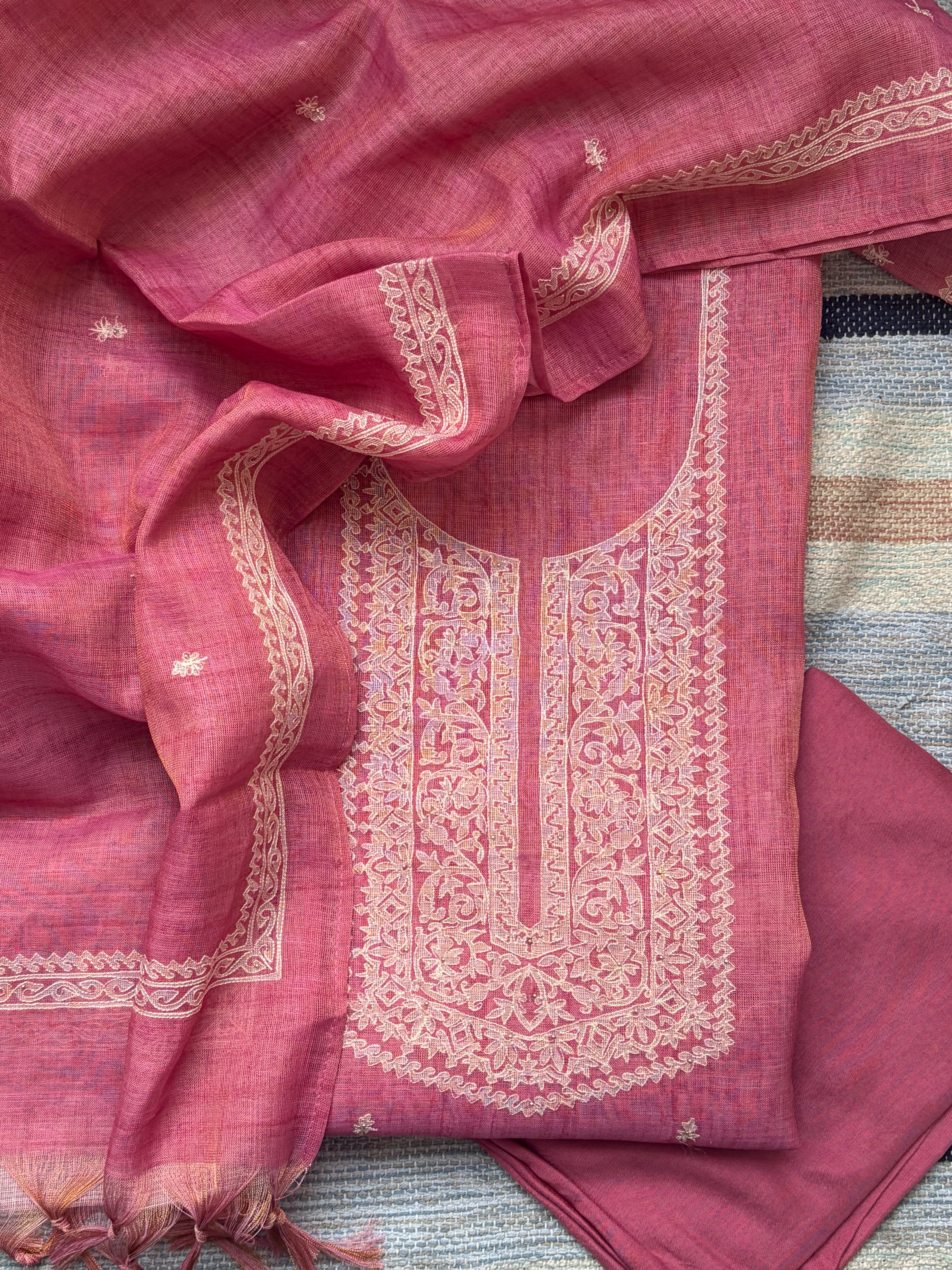 Dusty Rose Embroidered Premium Cotton Suit Set
