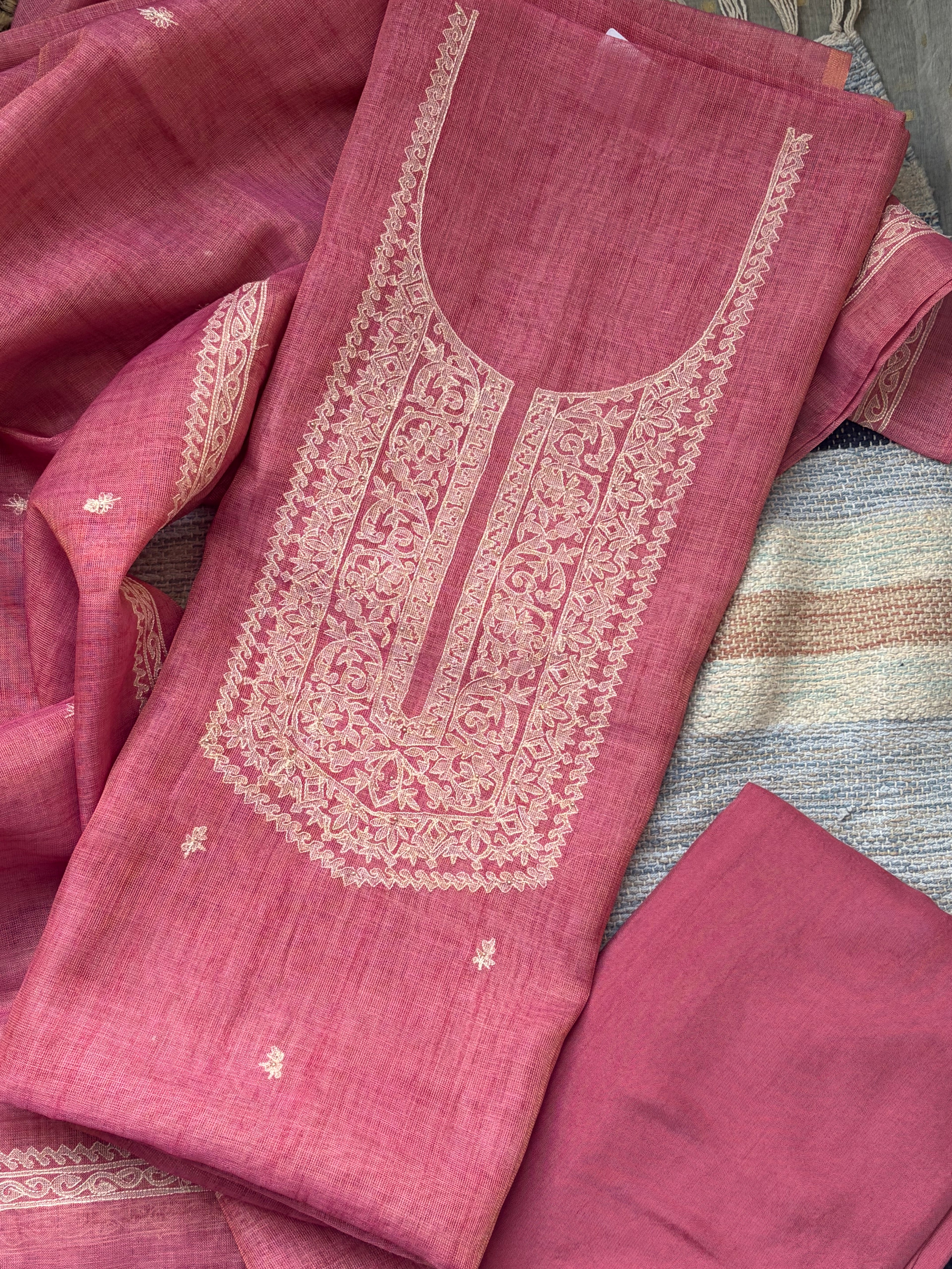 Dusty Rose Embroidered Premium Cotton Suit Set