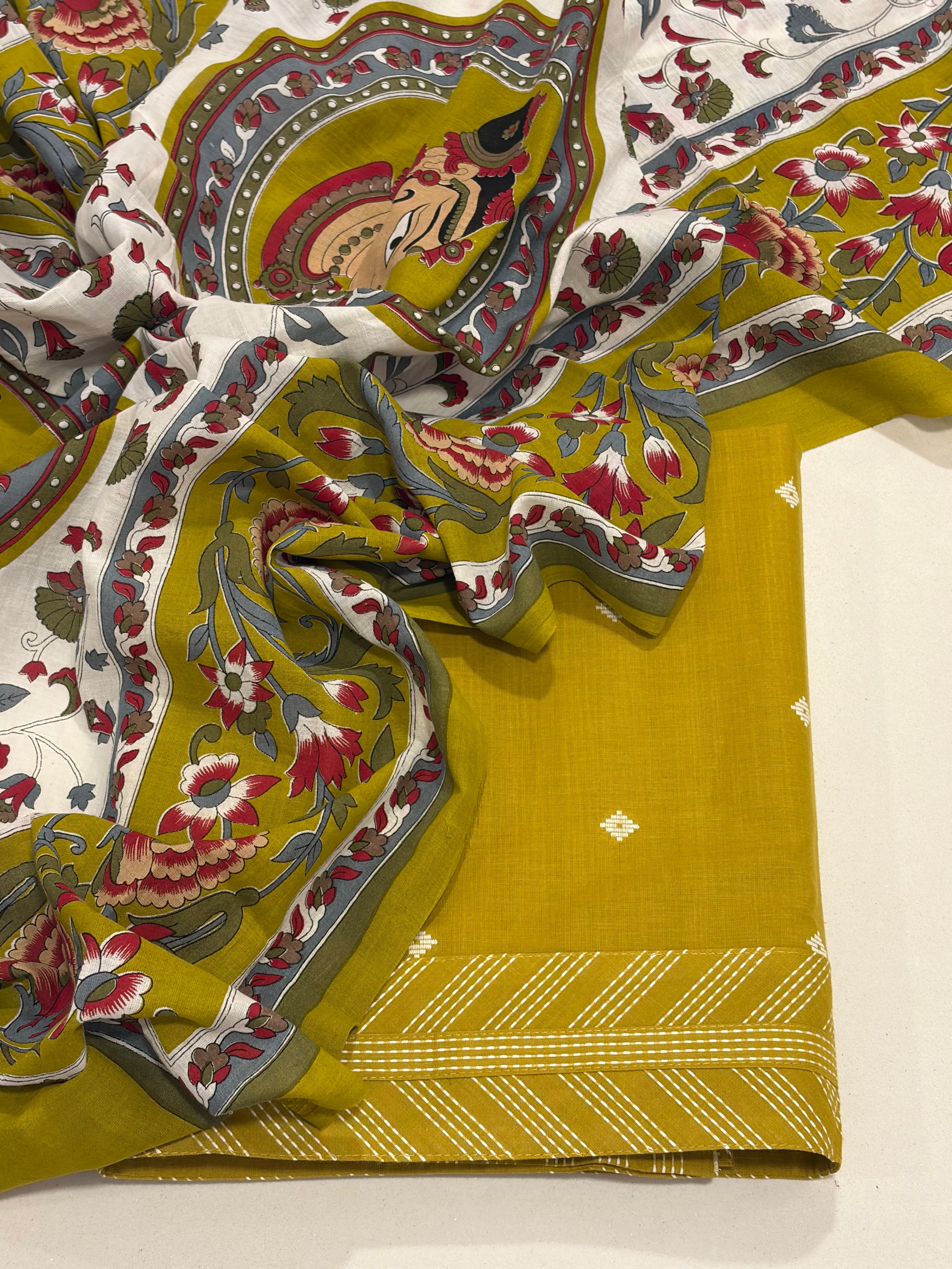 Premium Mustard Cotton Suit Set with Floral Printed Dupatta – Everyday Elegance