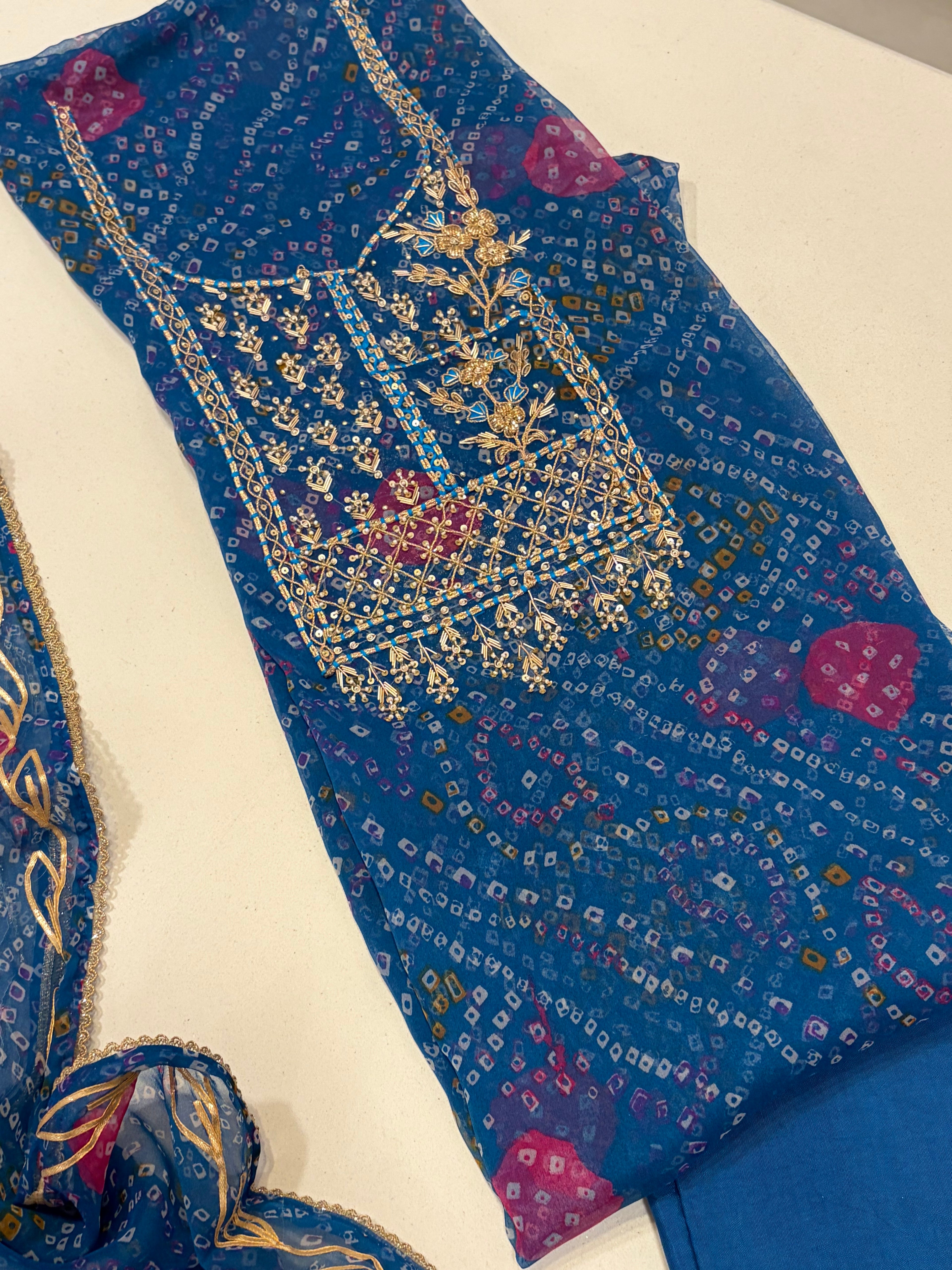Festive Bandhani Gota Patti Suit Set – Timeless Teej Elegance