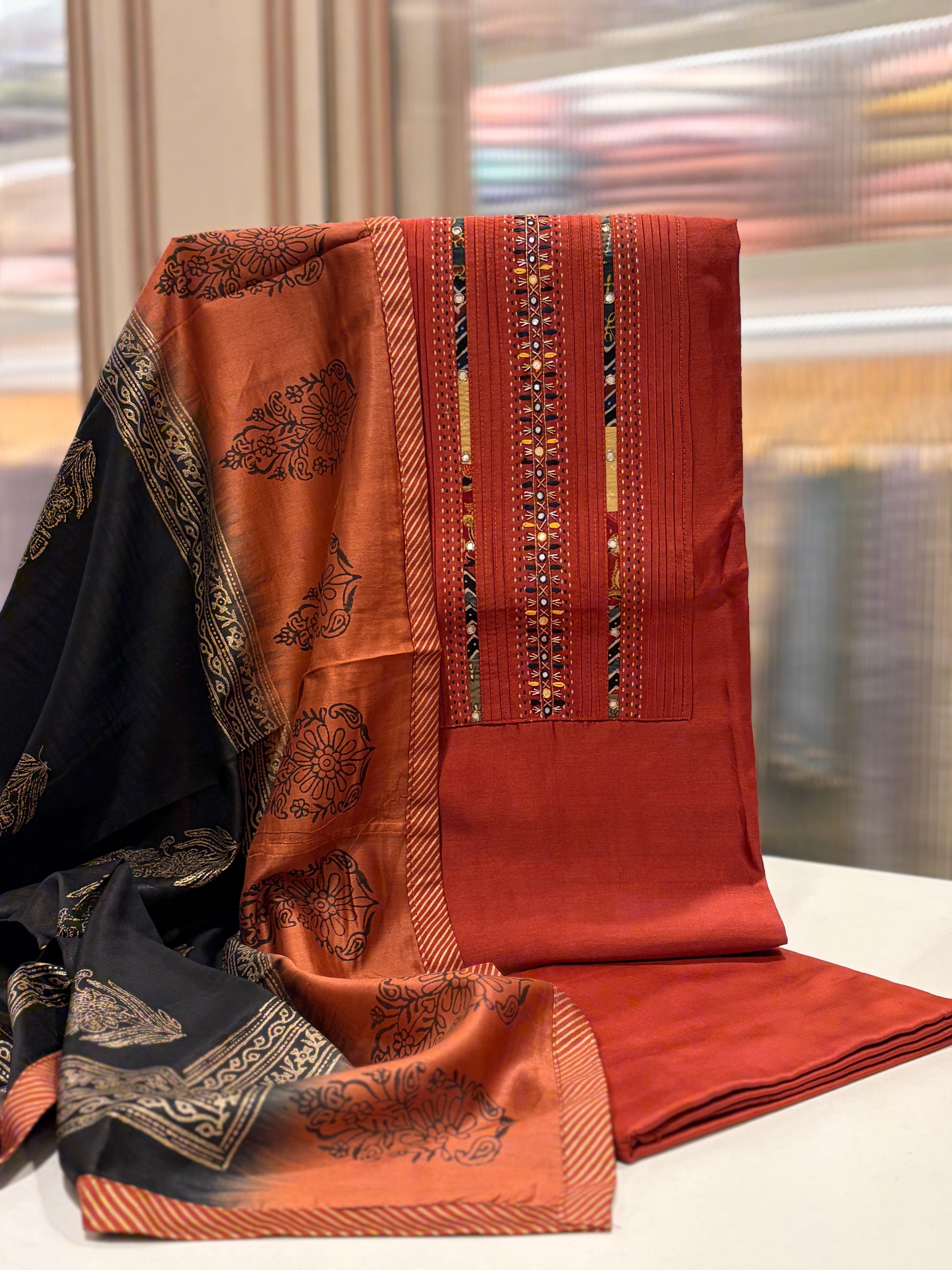 Premium Pure Maheshwari Suit Set with Designer Banarasi Dupatta