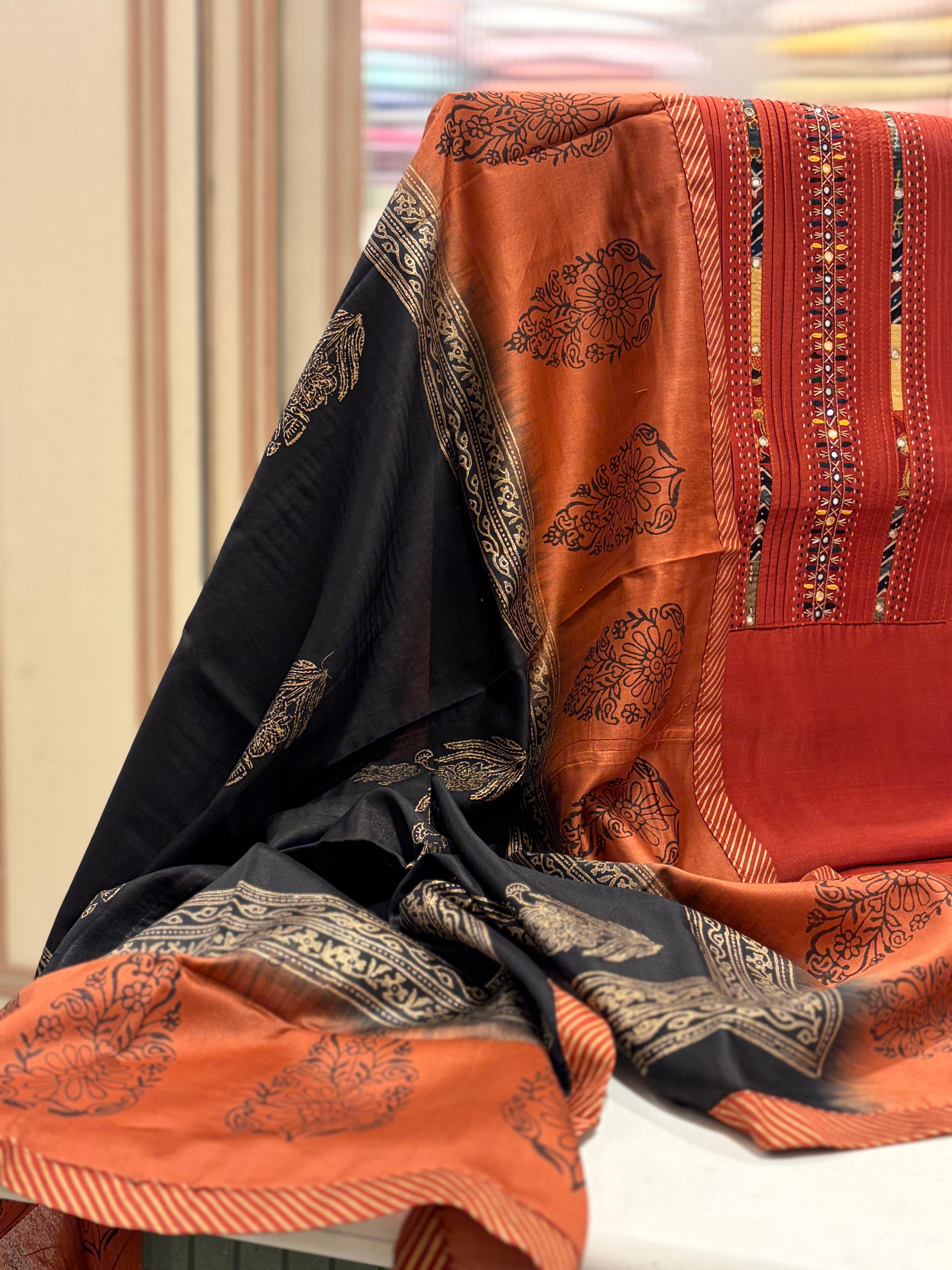 Premium Pure Maheshwari Suit Set with Designer Banarasi Dupatta