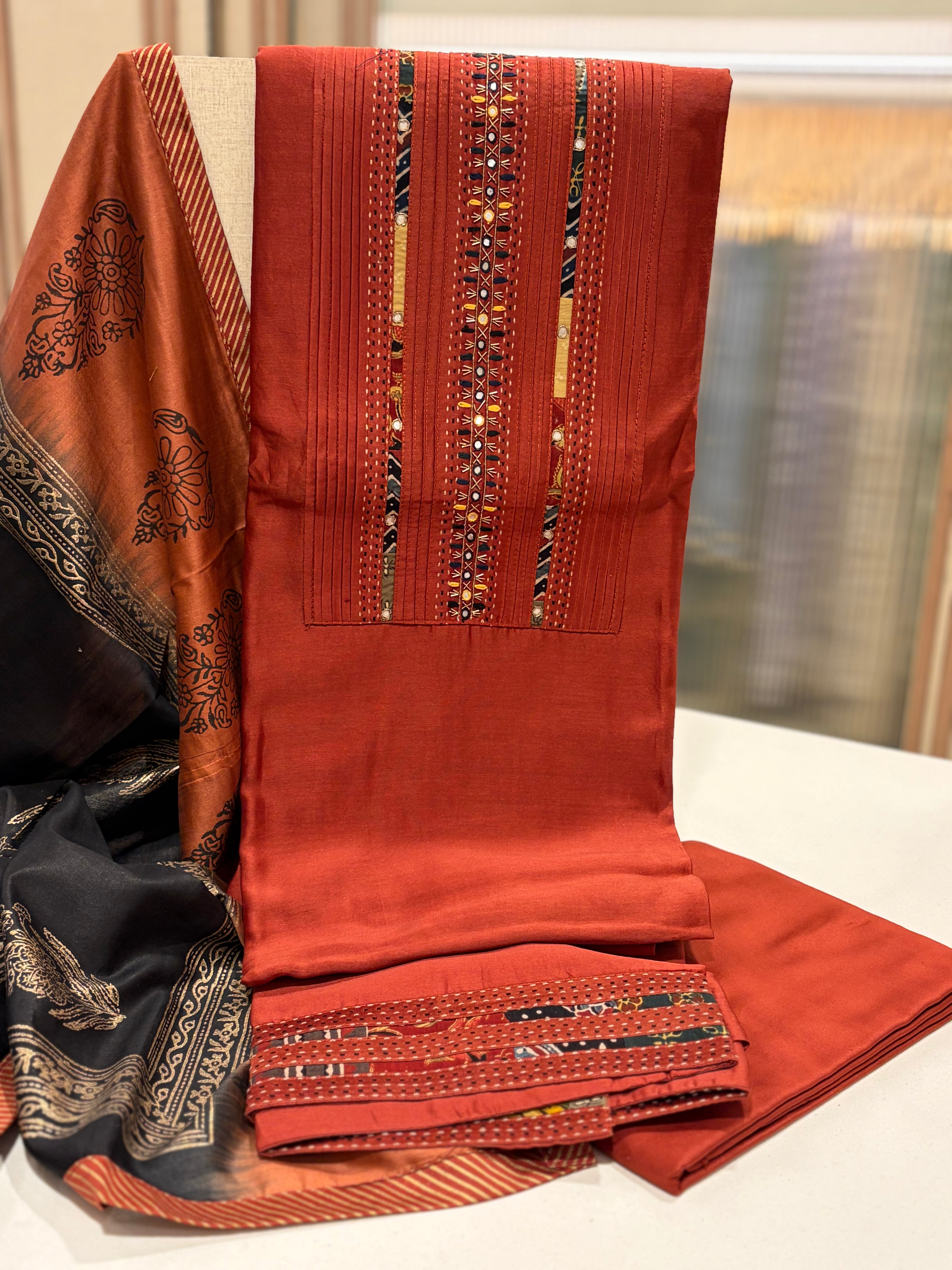 Premium Pure Maheshwari Suit Set with Designer Banarasi Dupatta