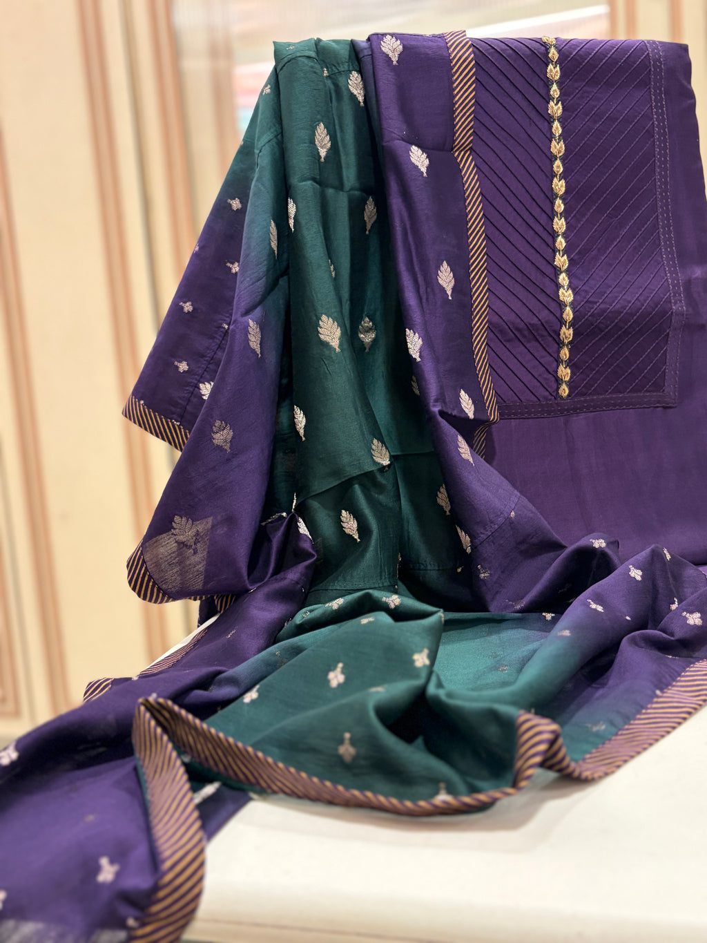 Premium Pure Maheshwari Suit Set with Designer Banarasi Dupatta