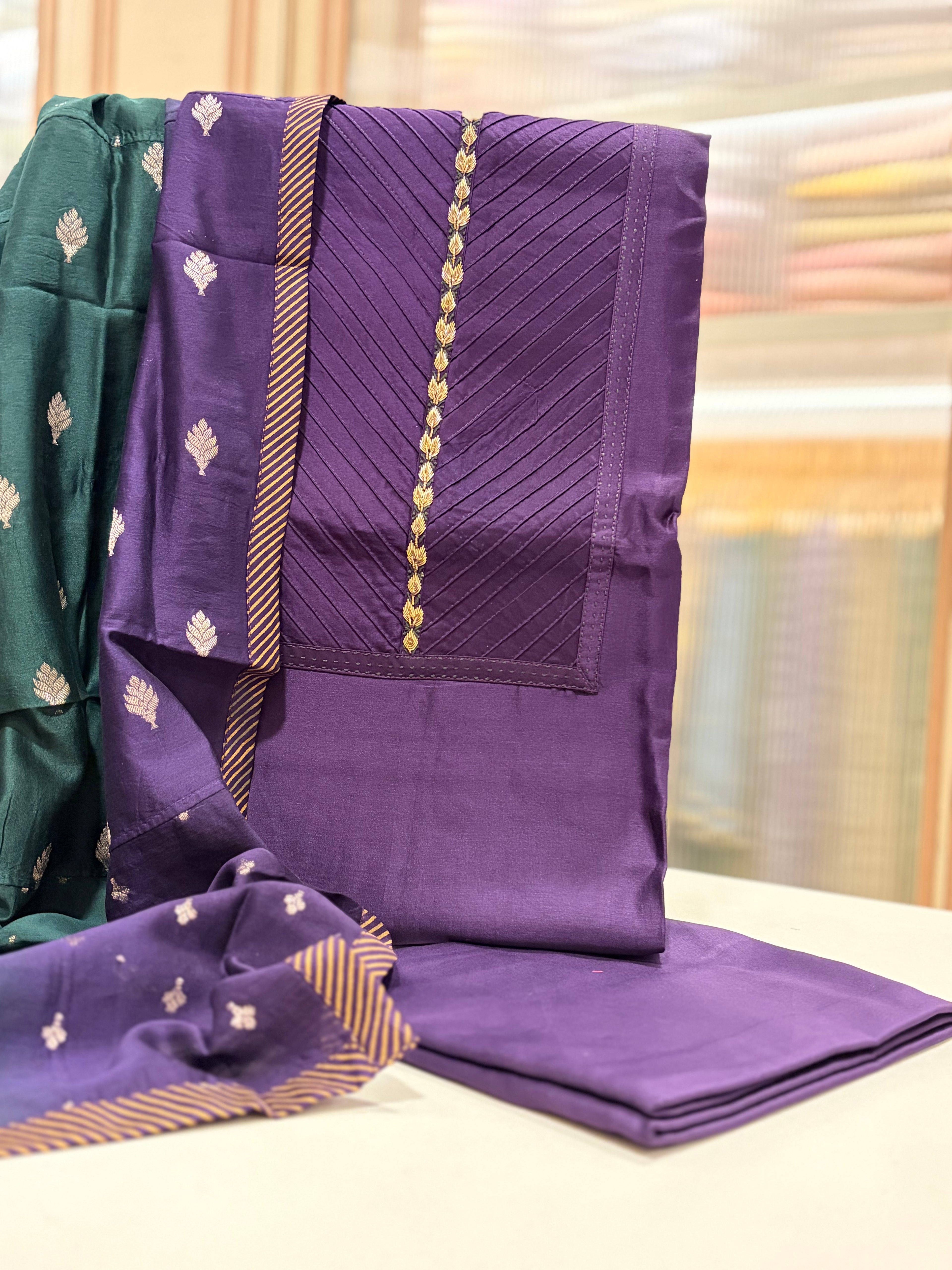 Premium Pure Maheshwari Suit Set with Designer Banarasi Dupatta