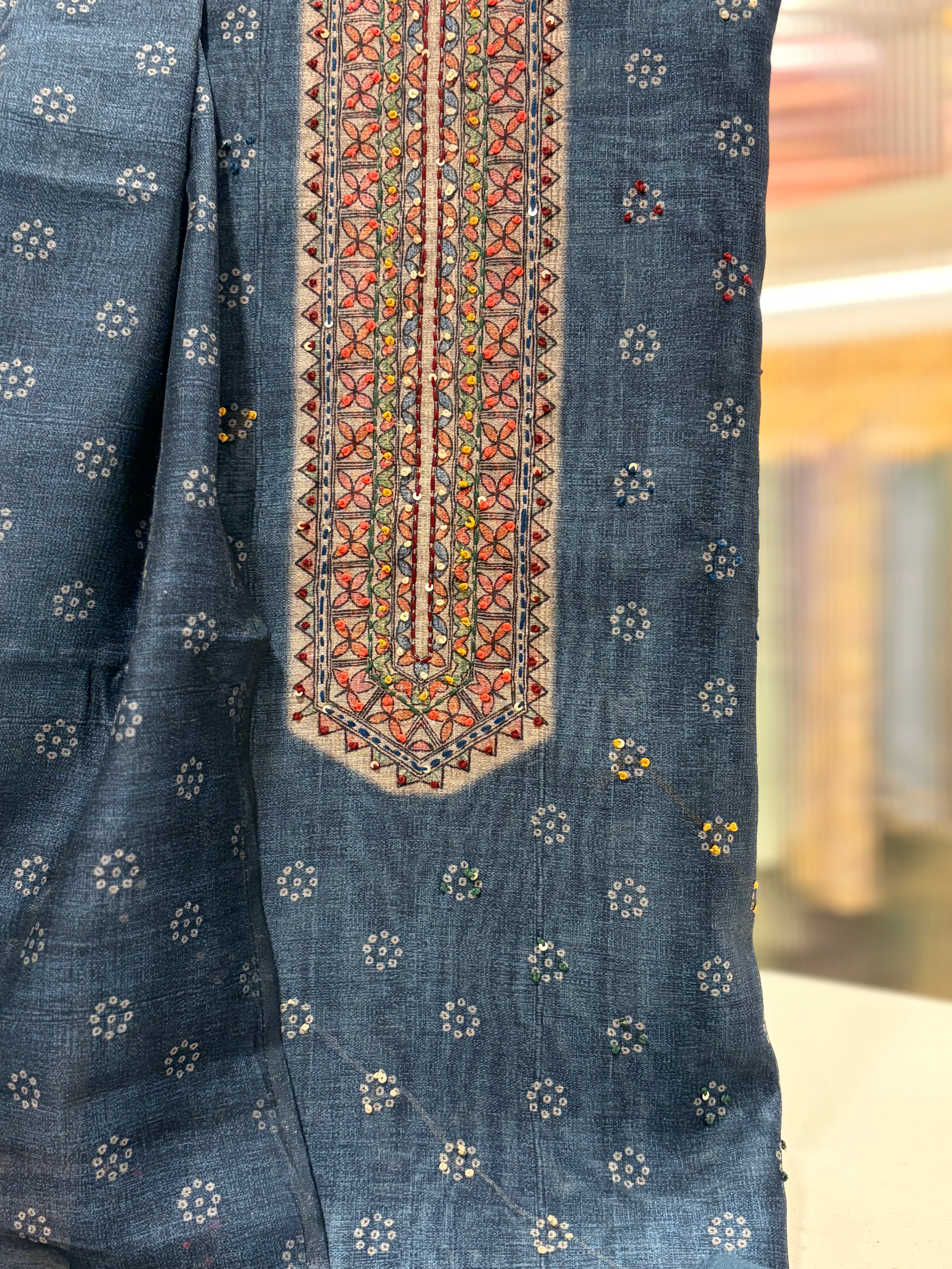 Soft Maheshwari Kantha & French Knot Embroidered Suit Set