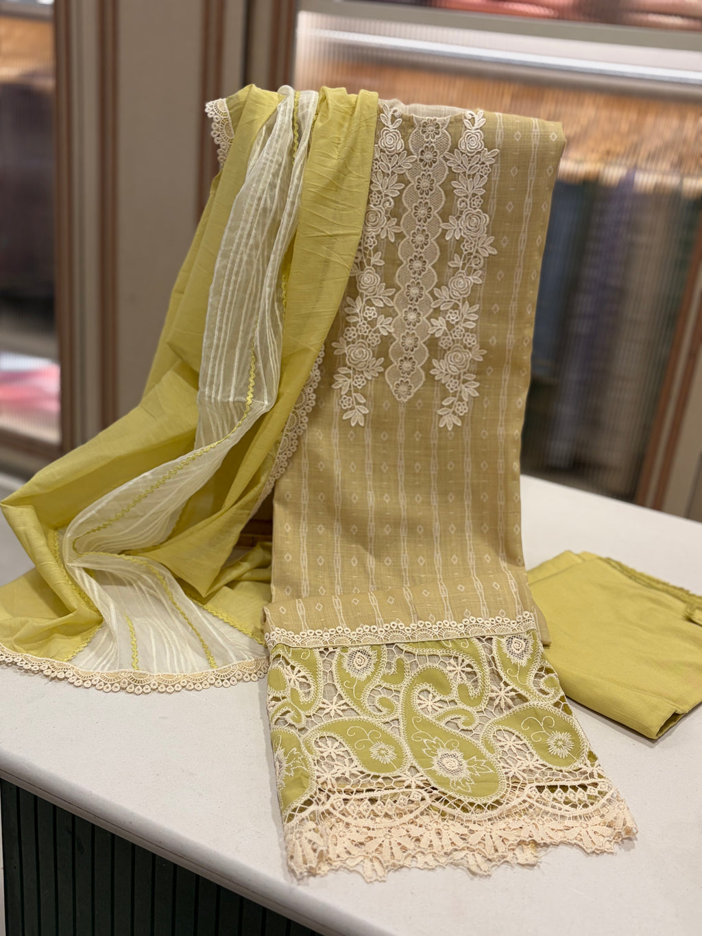 Linen Cotton Embroidered Unstitched Suit Set
