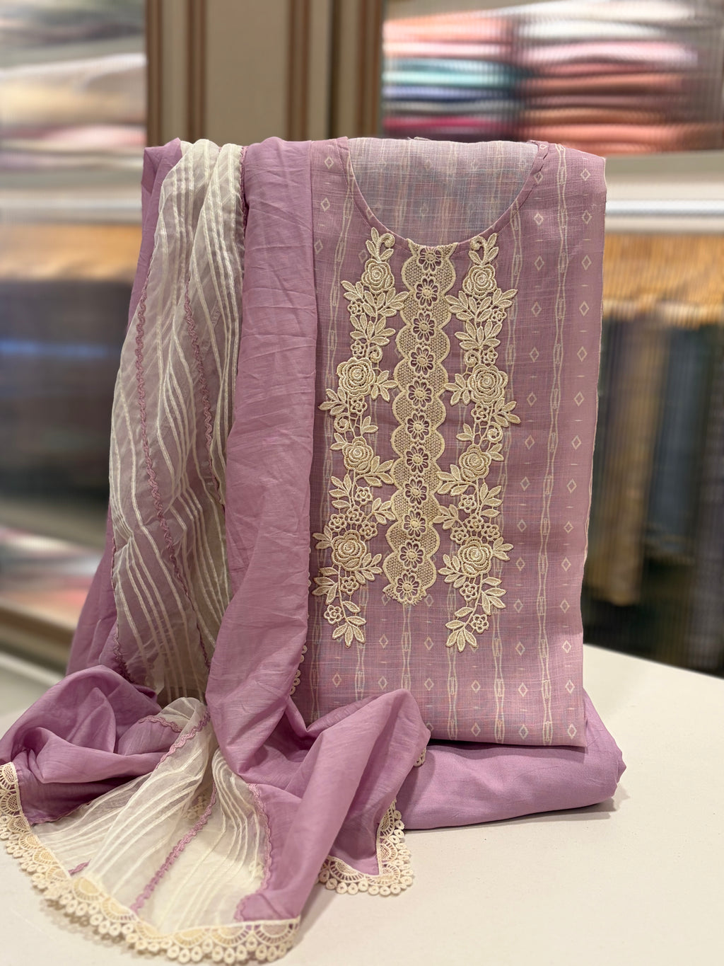 Linen Cotton Embroidered Unstitched Suit Set