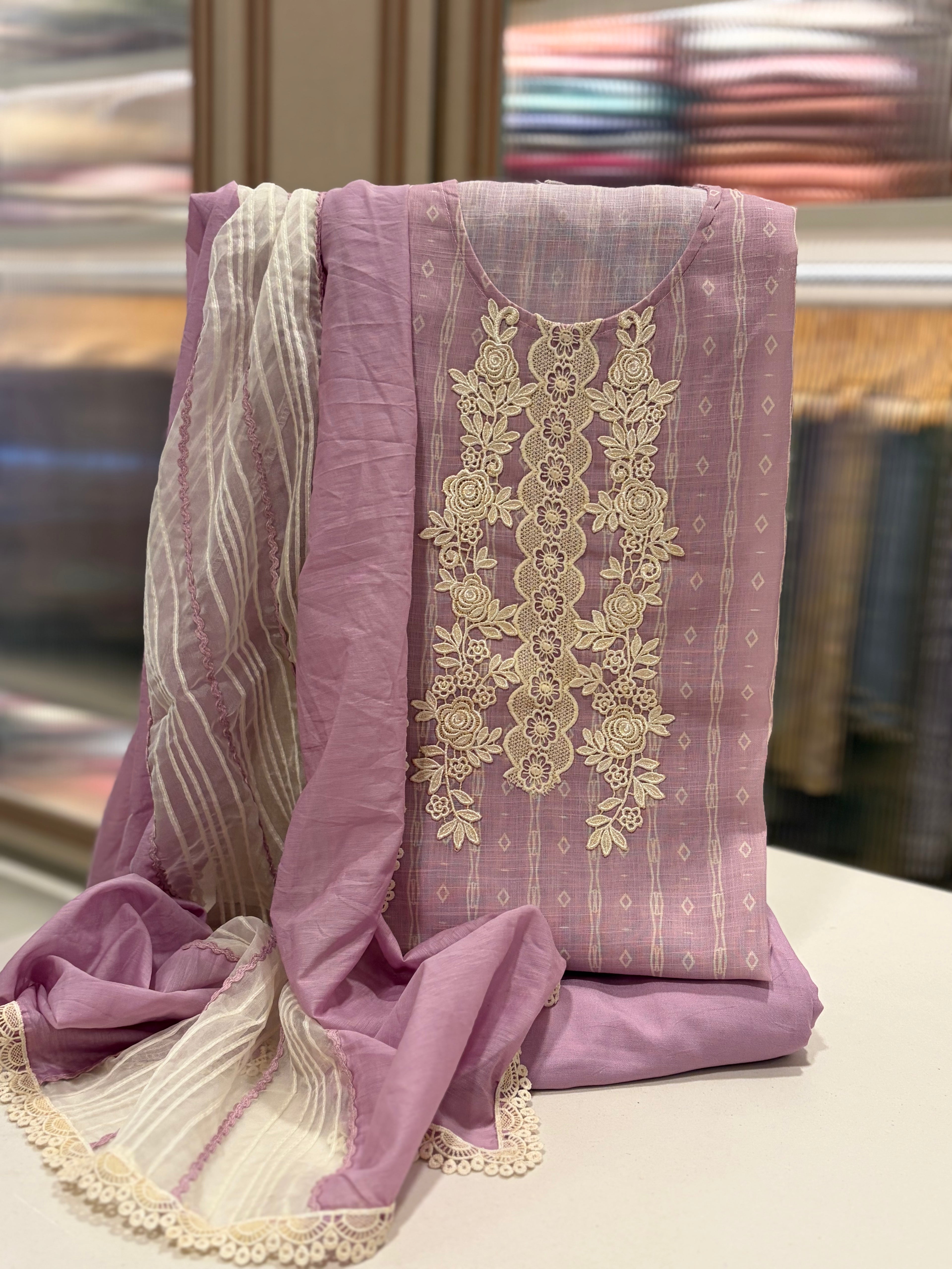 Linen Cotton Embroidered Unstitched Suit Set