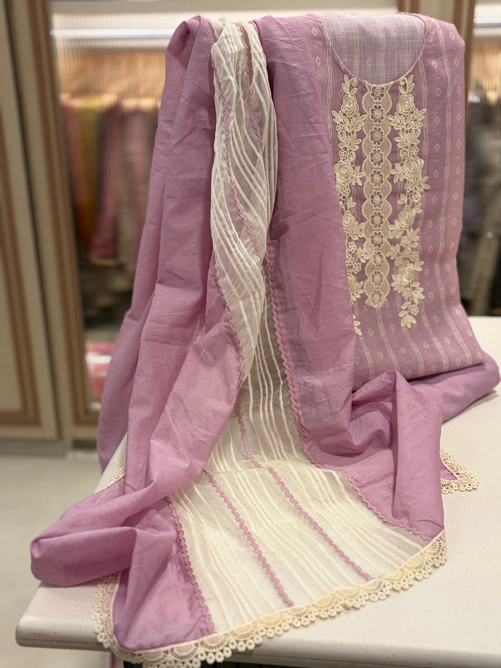 Linen Cotton Embroidered Unstitched Suit Set