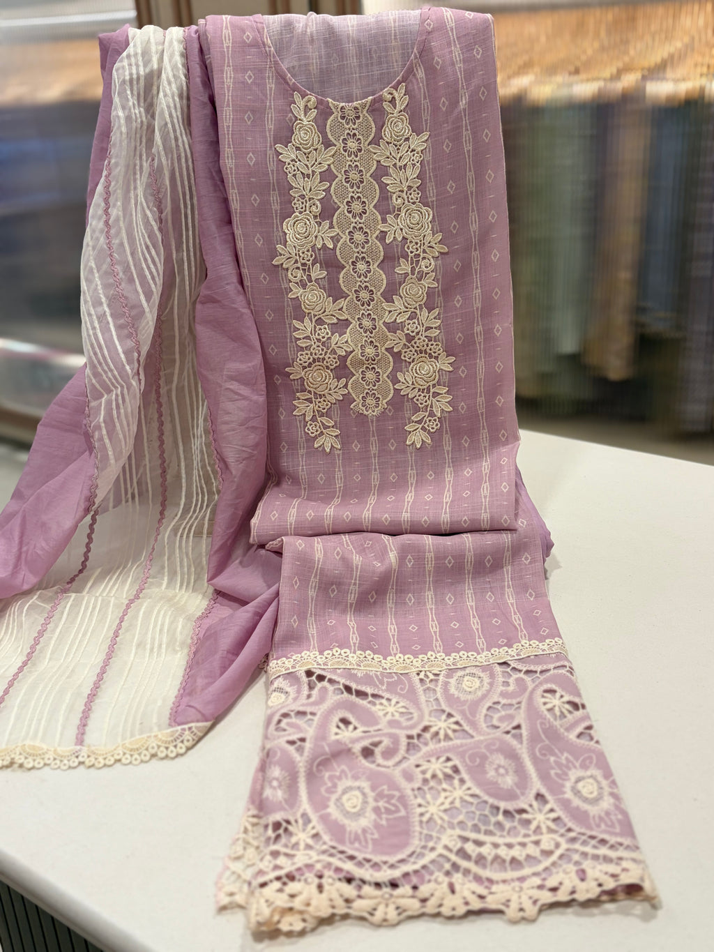 Linen Cotton Embroidered Unstitched Suit Set