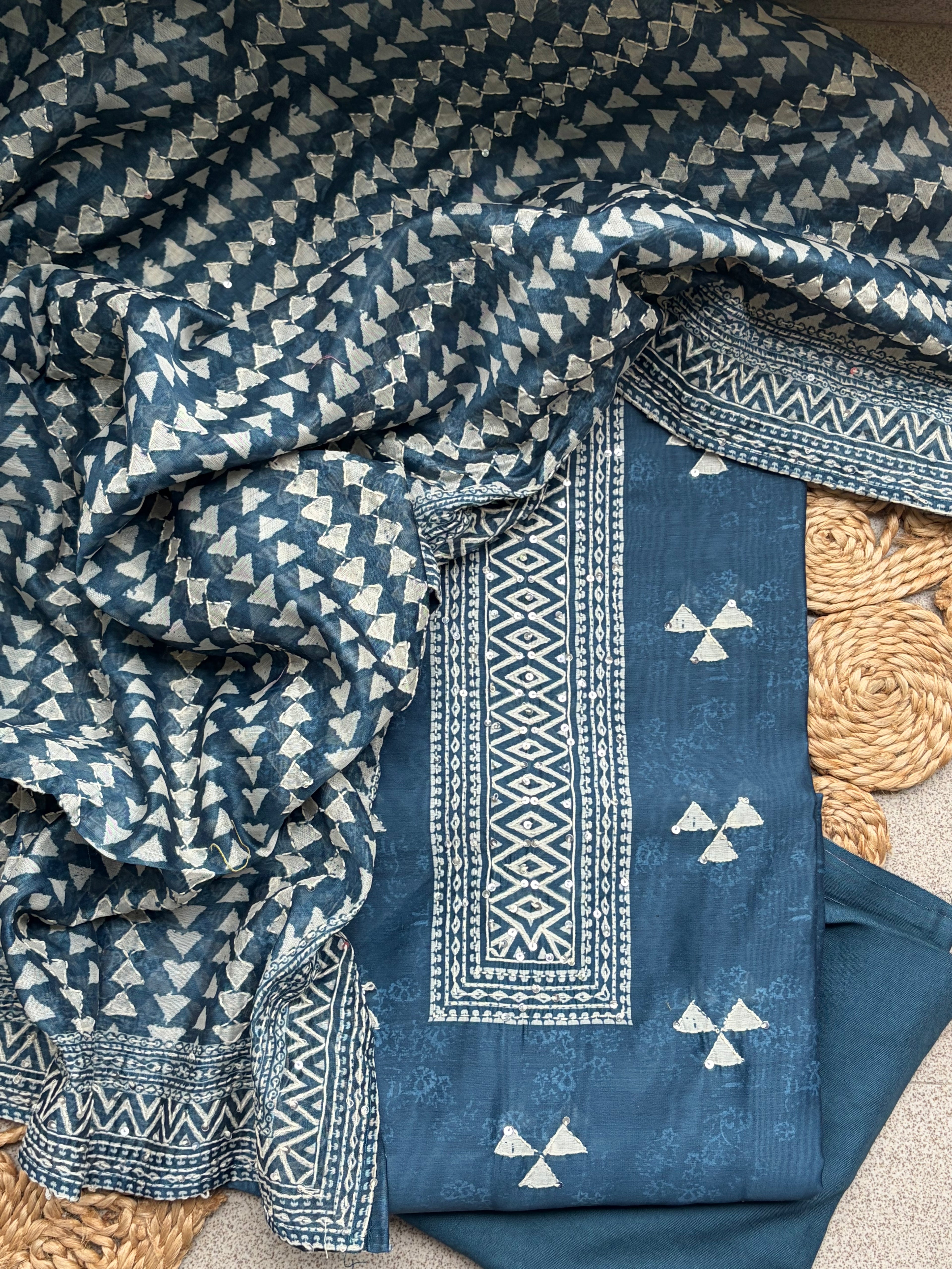 Pure Maheshwari Kantha Work Suit Set
