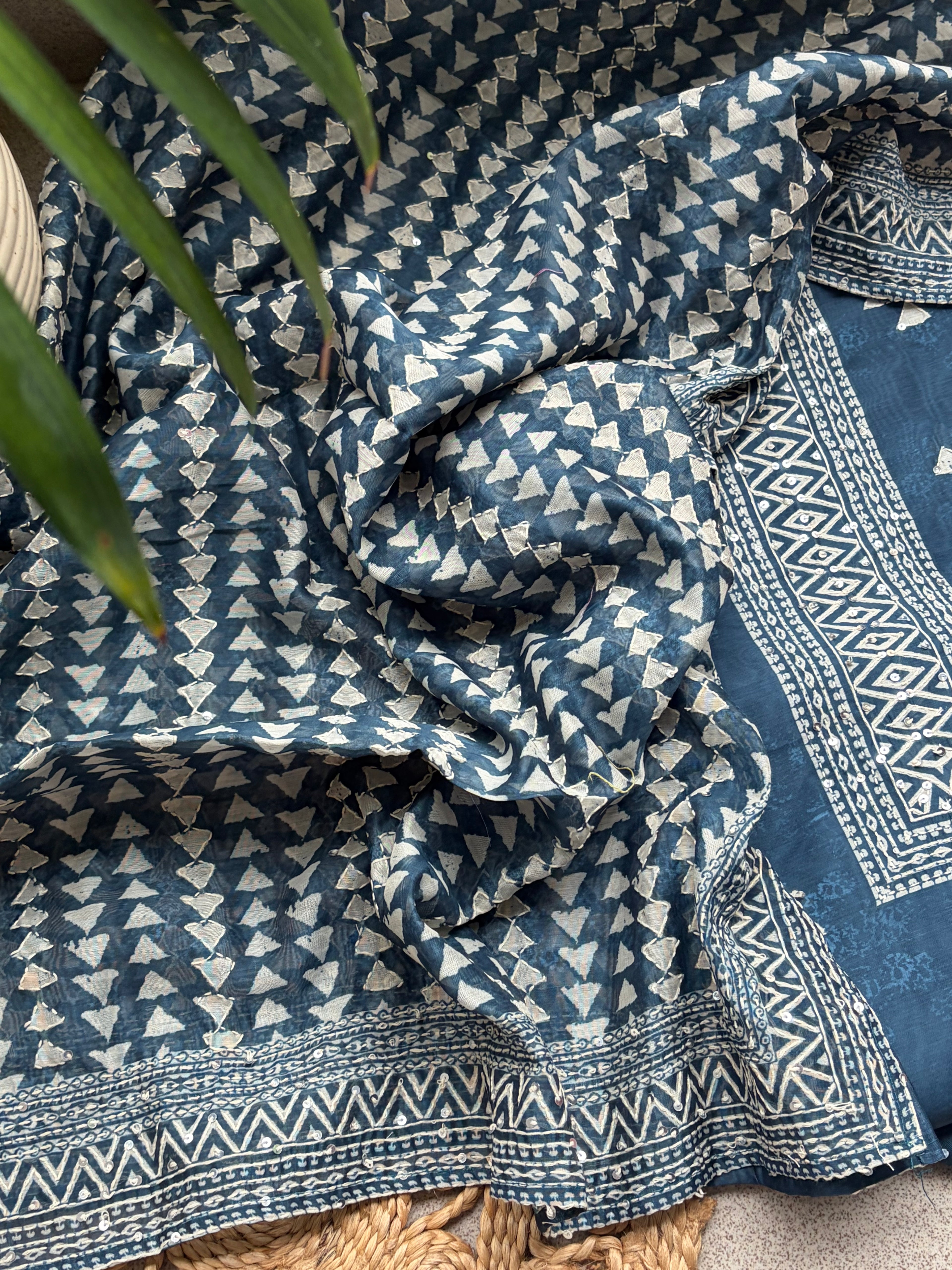 Pure Maheshwari Kantha Work Suit Set