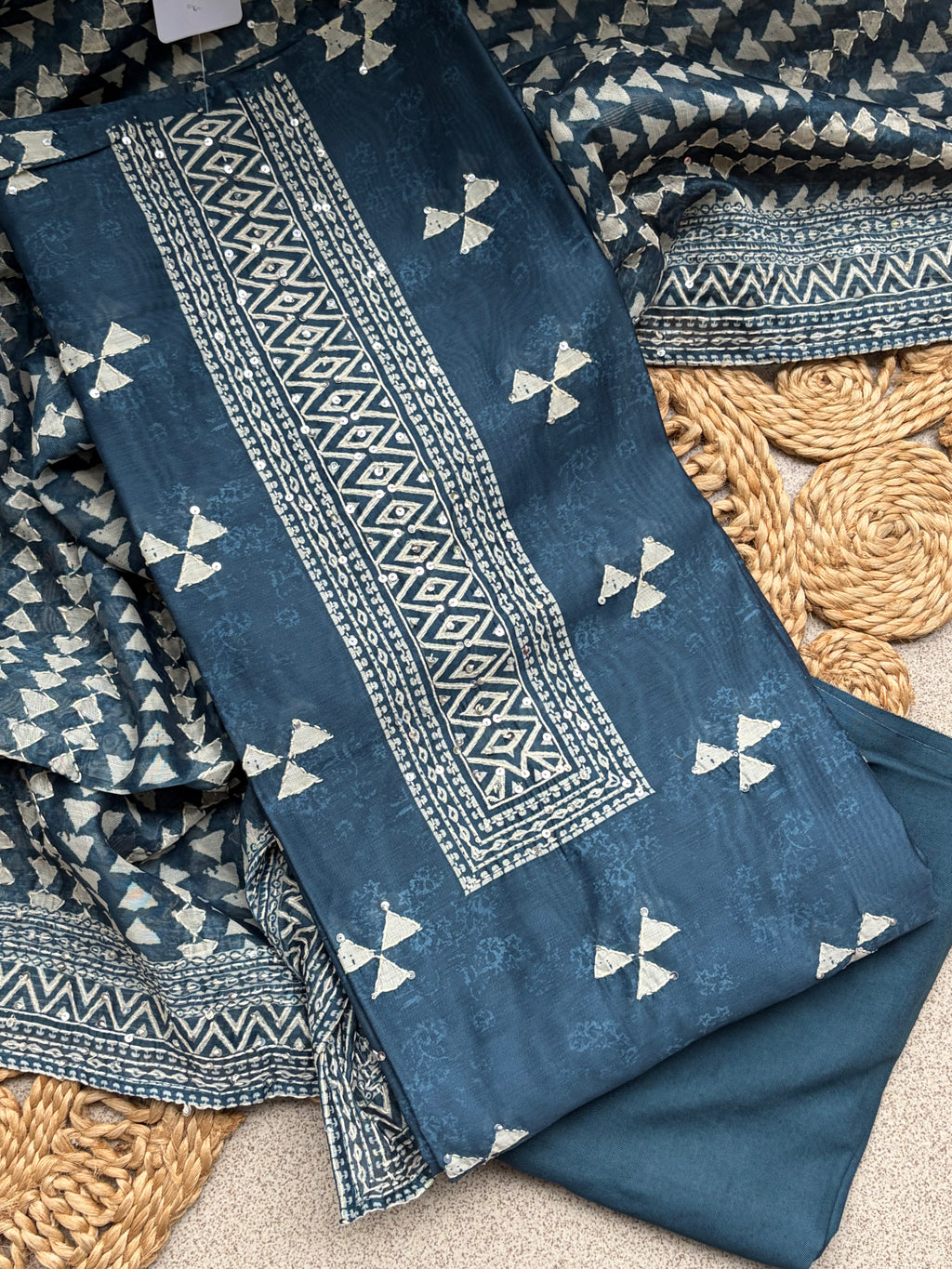 Pure Maheshwari Kantha Work Suit Set