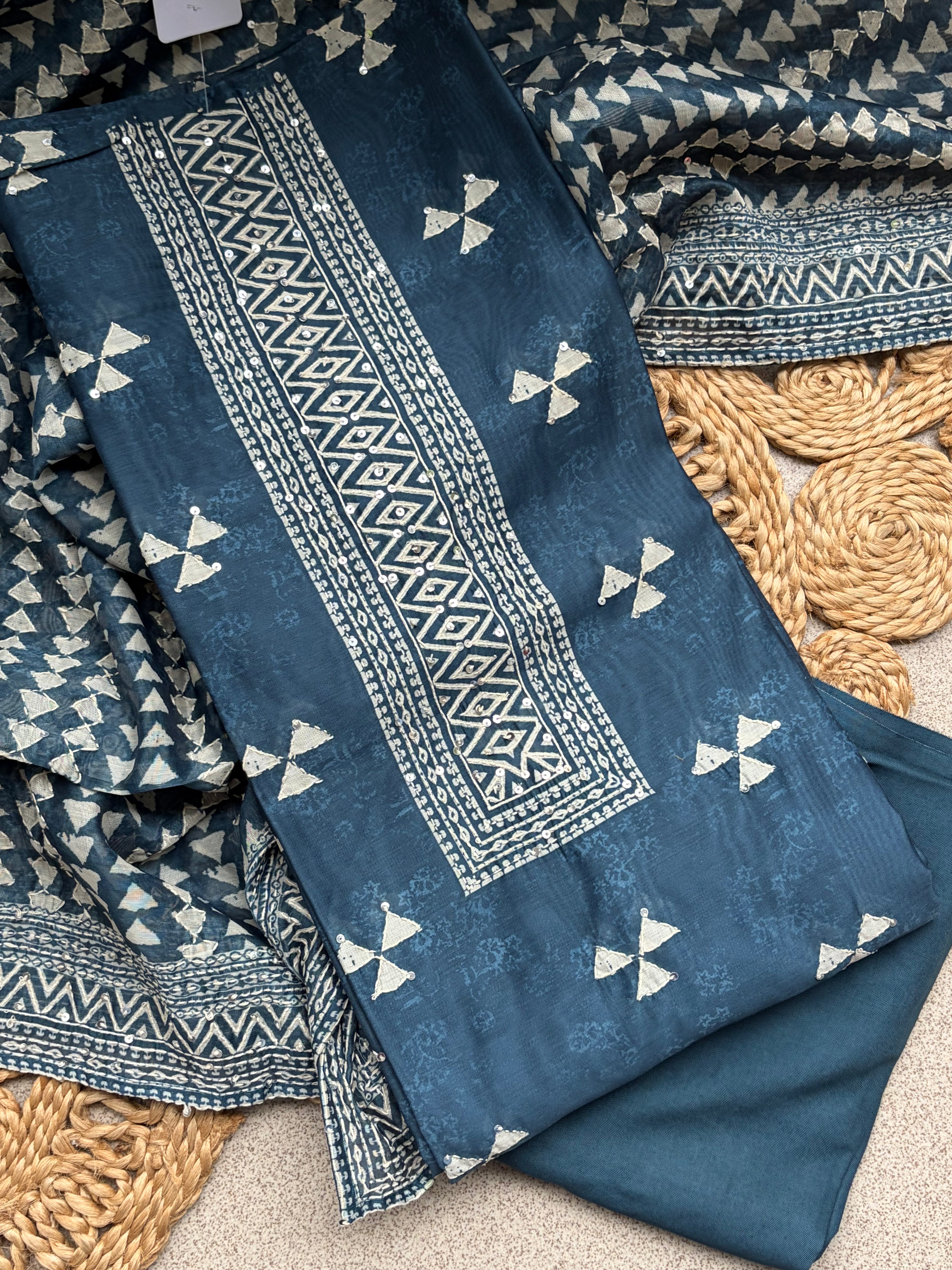 Pure Maheshwari Kantha Work Suit Set