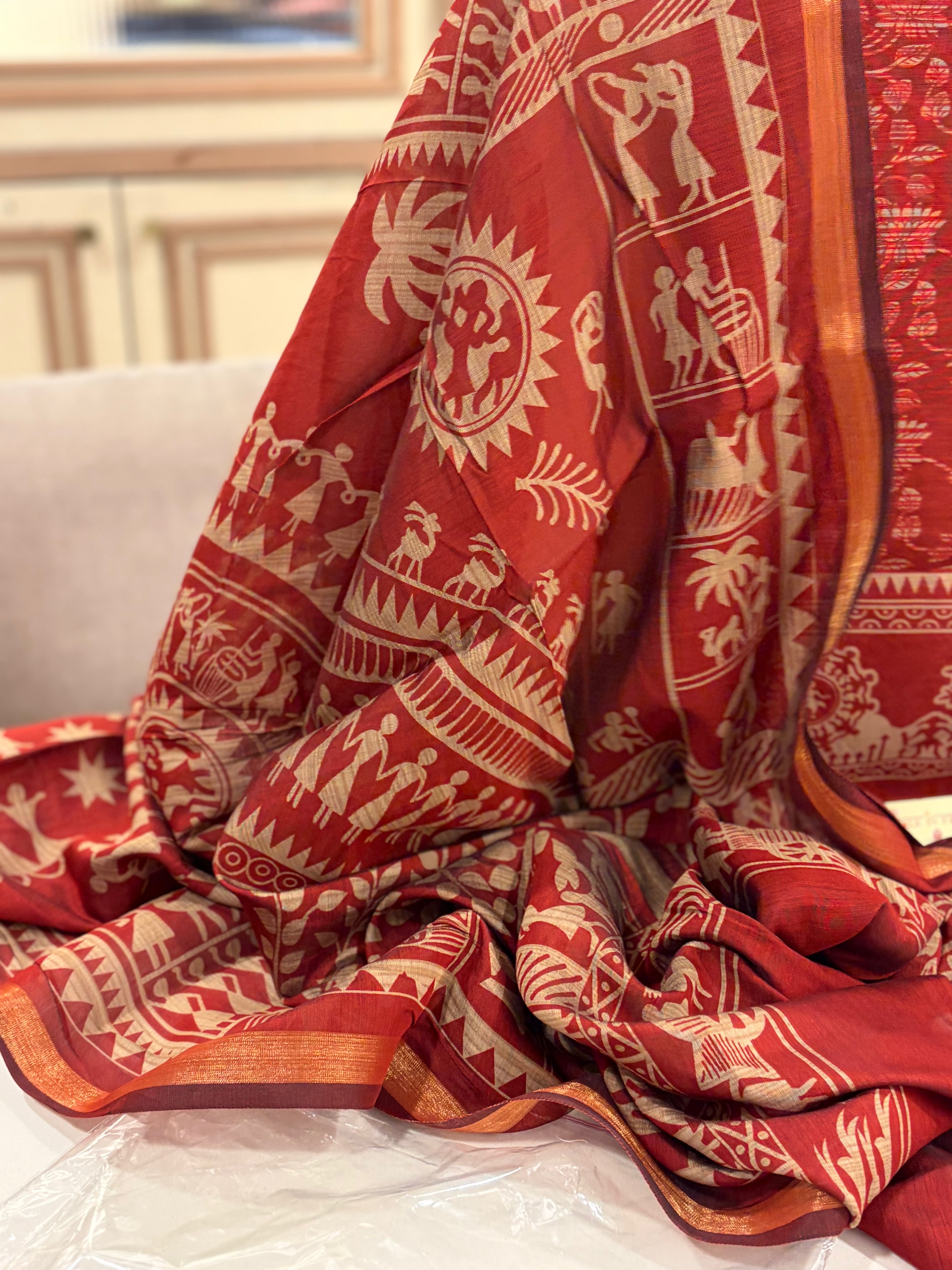 The Softest Maheshwari Elegance with Traditional Warli Art