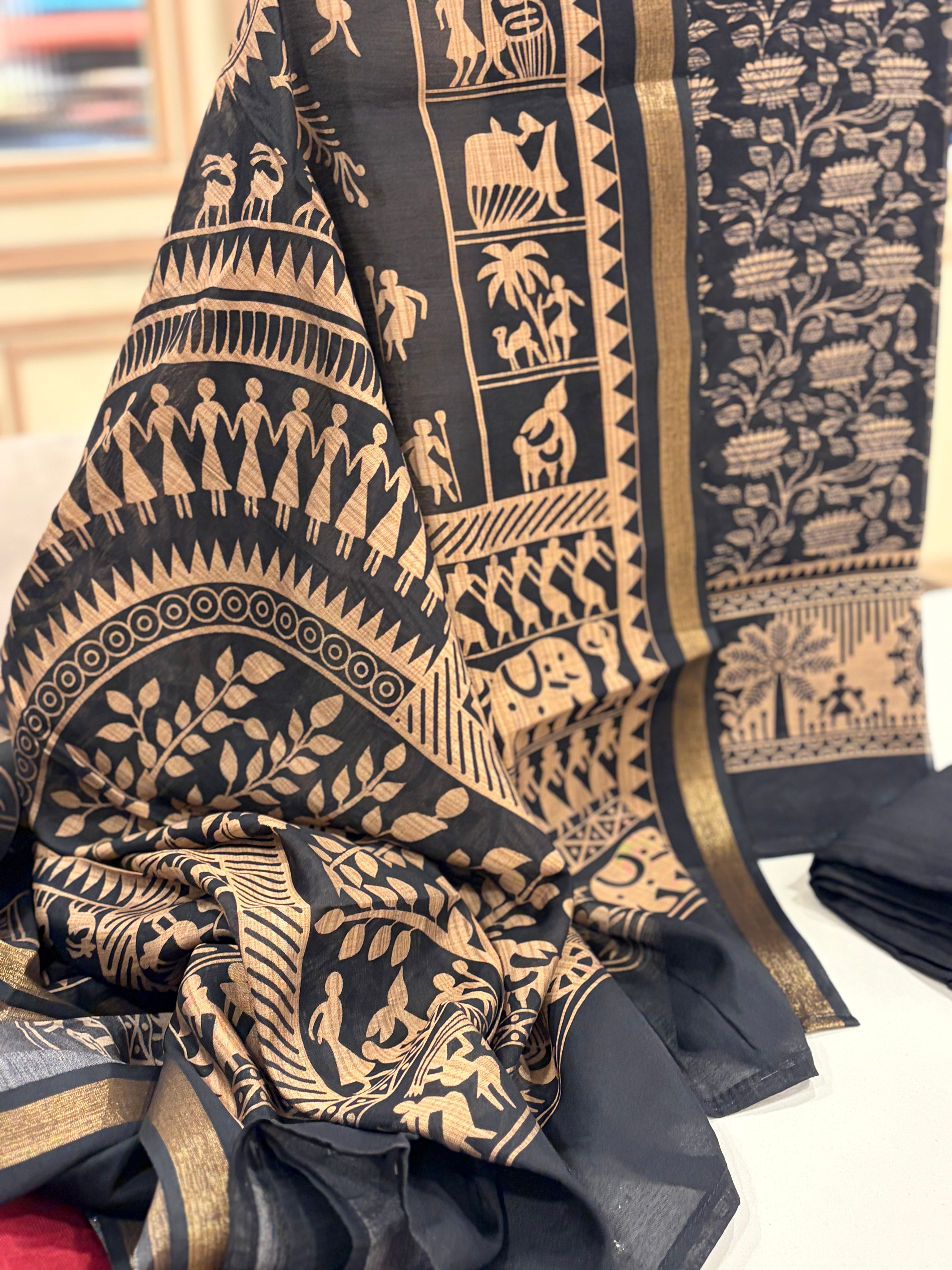 The Softest Maheshwari Elegance with Traditional Warli Art