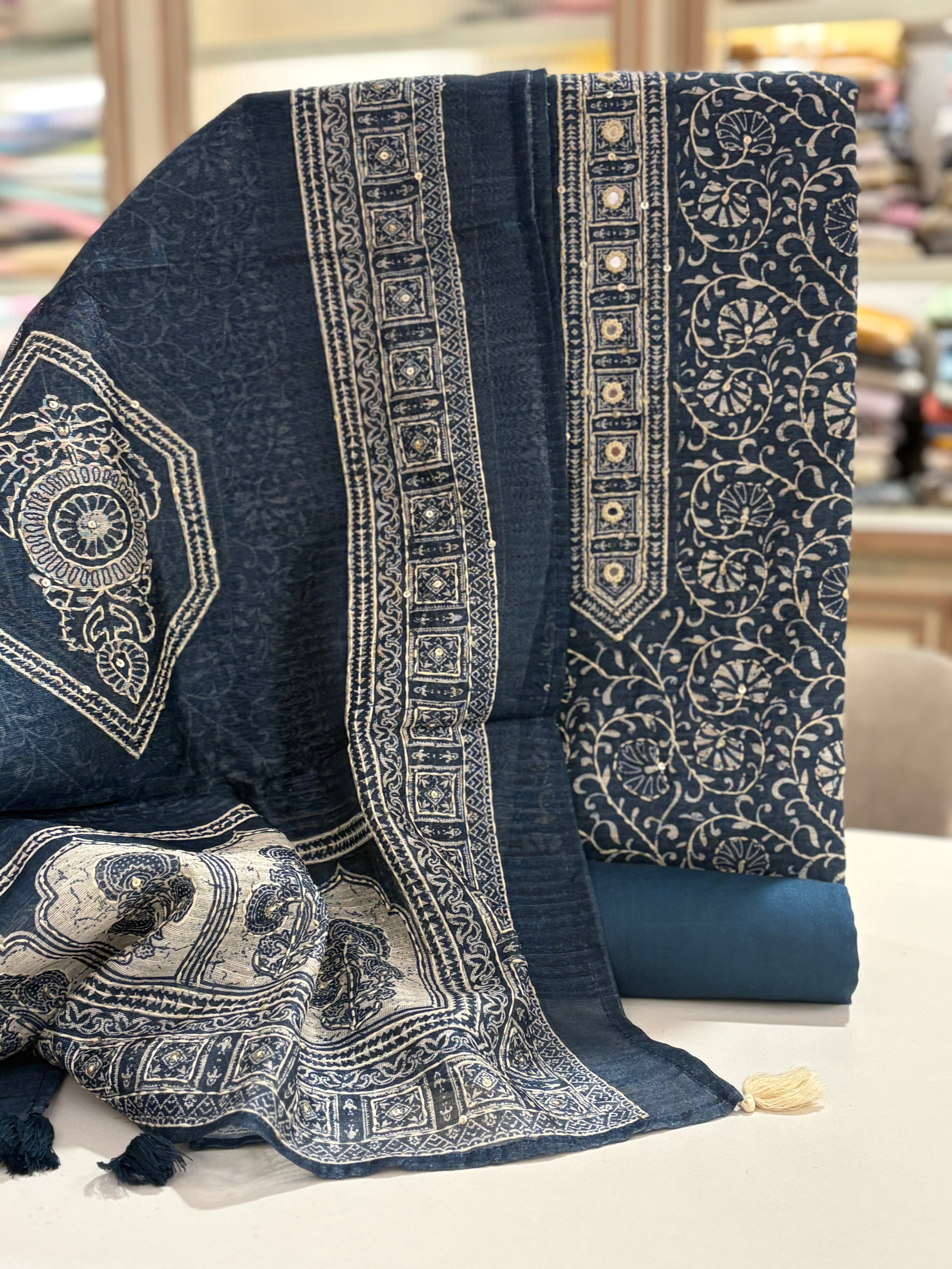 Premium Maheshwari Kantha Embroidered Unstitched Suit | Festive & Gifting Collection