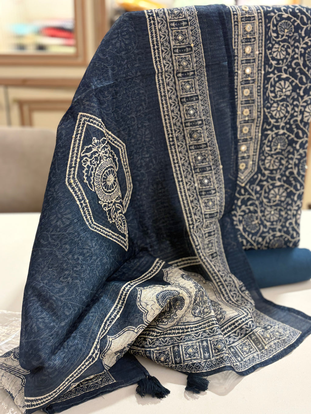 Premium Maheshwari Kantha Embroidered Unstitched Suit | Festive & Gifting Collection