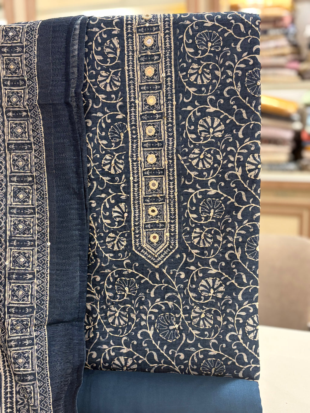 Premium Maheshwari Kantha Embroidered Unstitched Suit | Festive & Gifting Collection