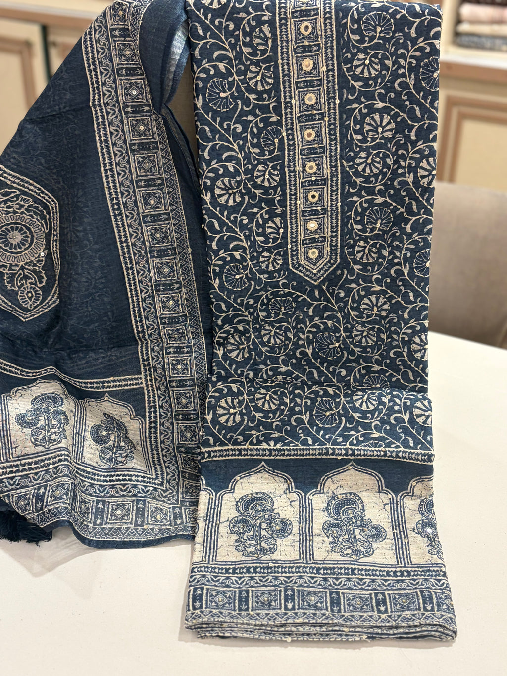 Premium Maheshwari Kantha Embroidered Unstitched Suit | Festive & Gifting Collection