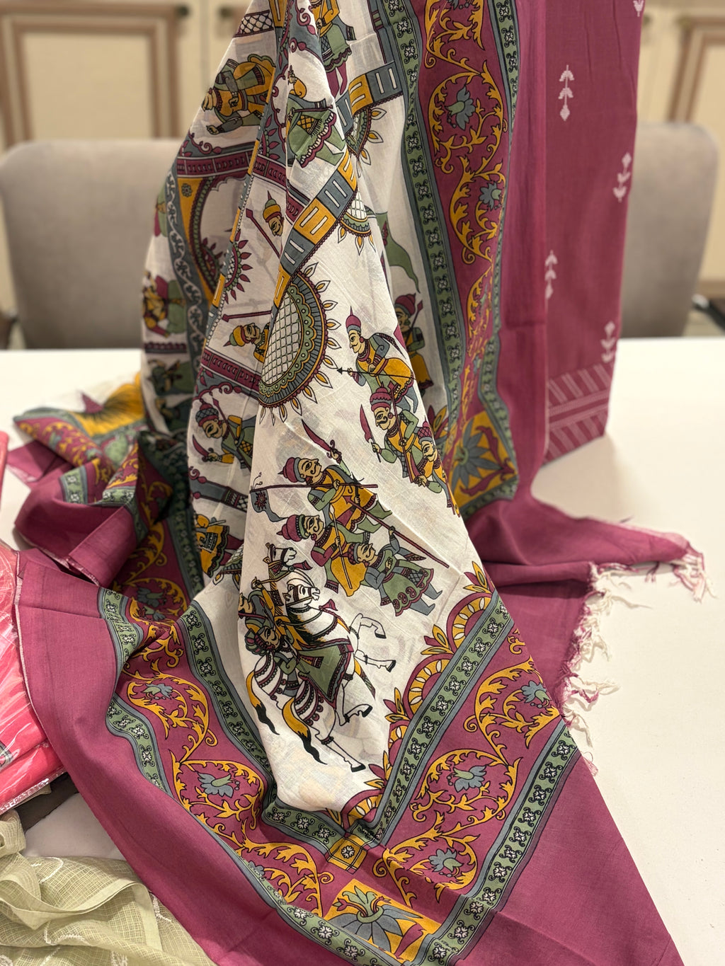 Premium Pure Cotton Suit Set with Kalamkari-Inspired Printed Dupatta