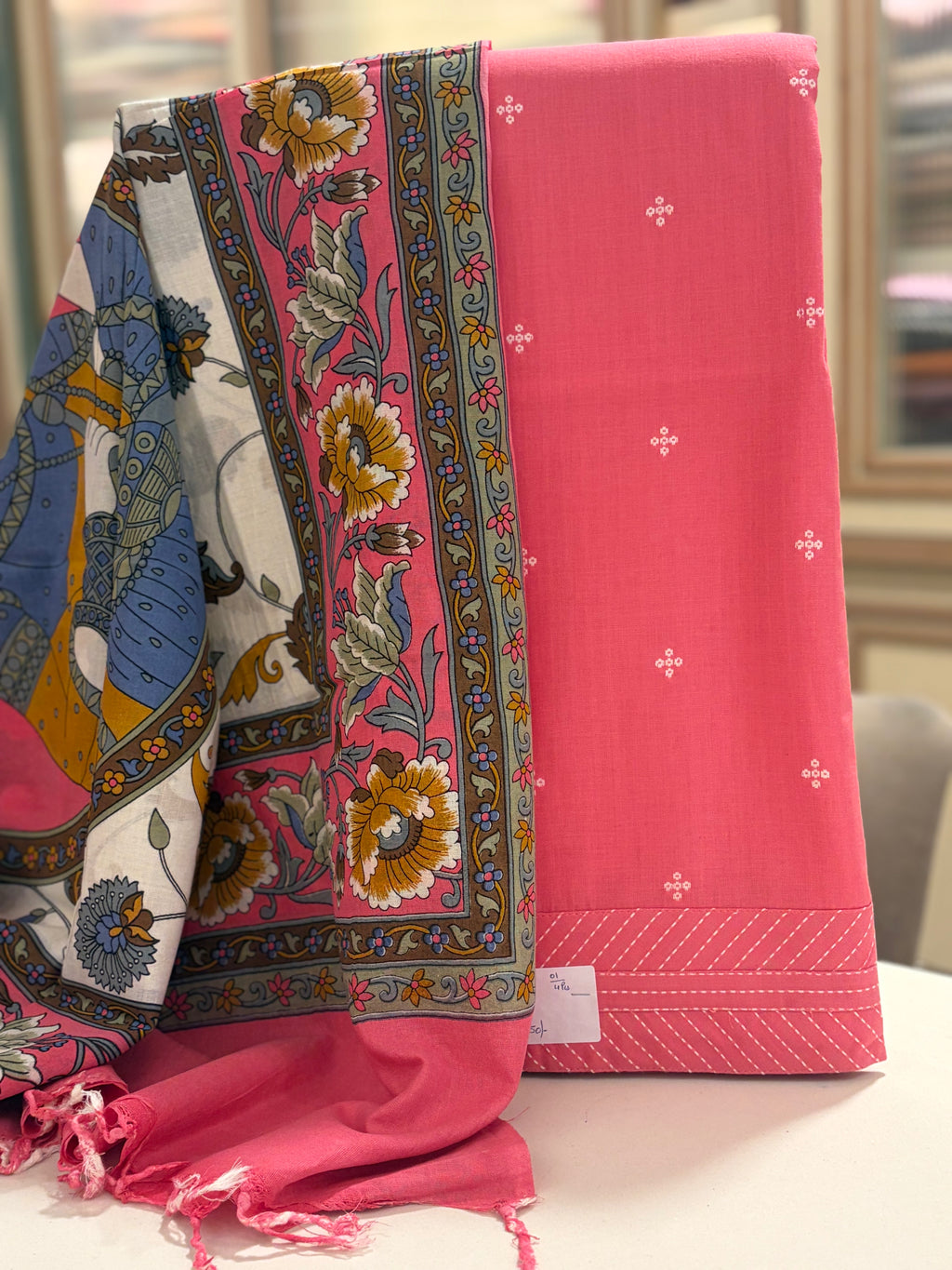 Premium Pure Cotton Suit Set with Kalamkari-Inspired Printed Dupatta