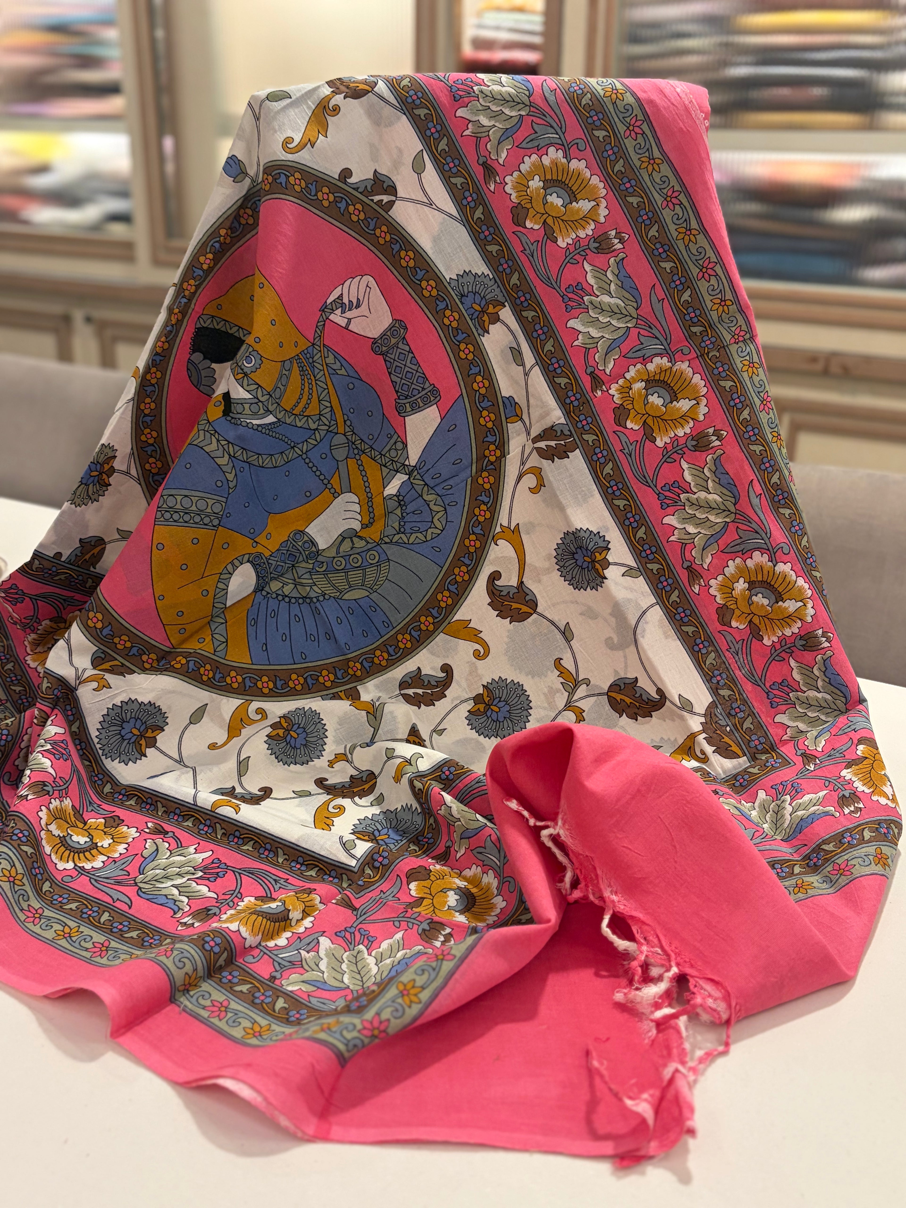 Premium Pure Cotton Suit Set with Kalamkari-Inspired Printed Dupatta