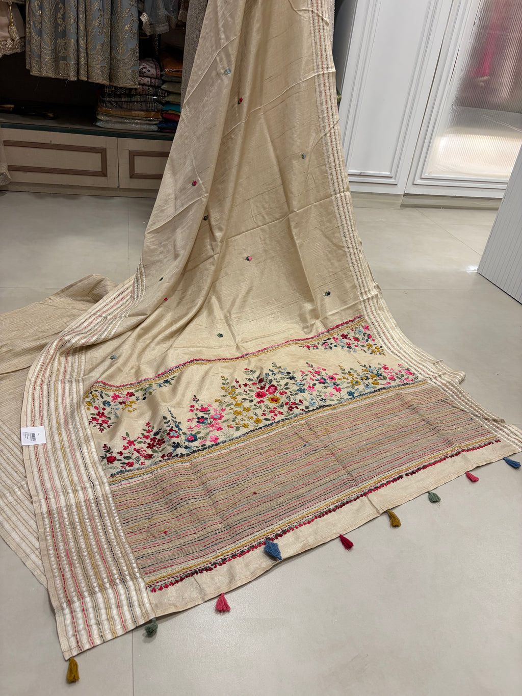Tussar Bloom – Multicolour Threadwork Saree
