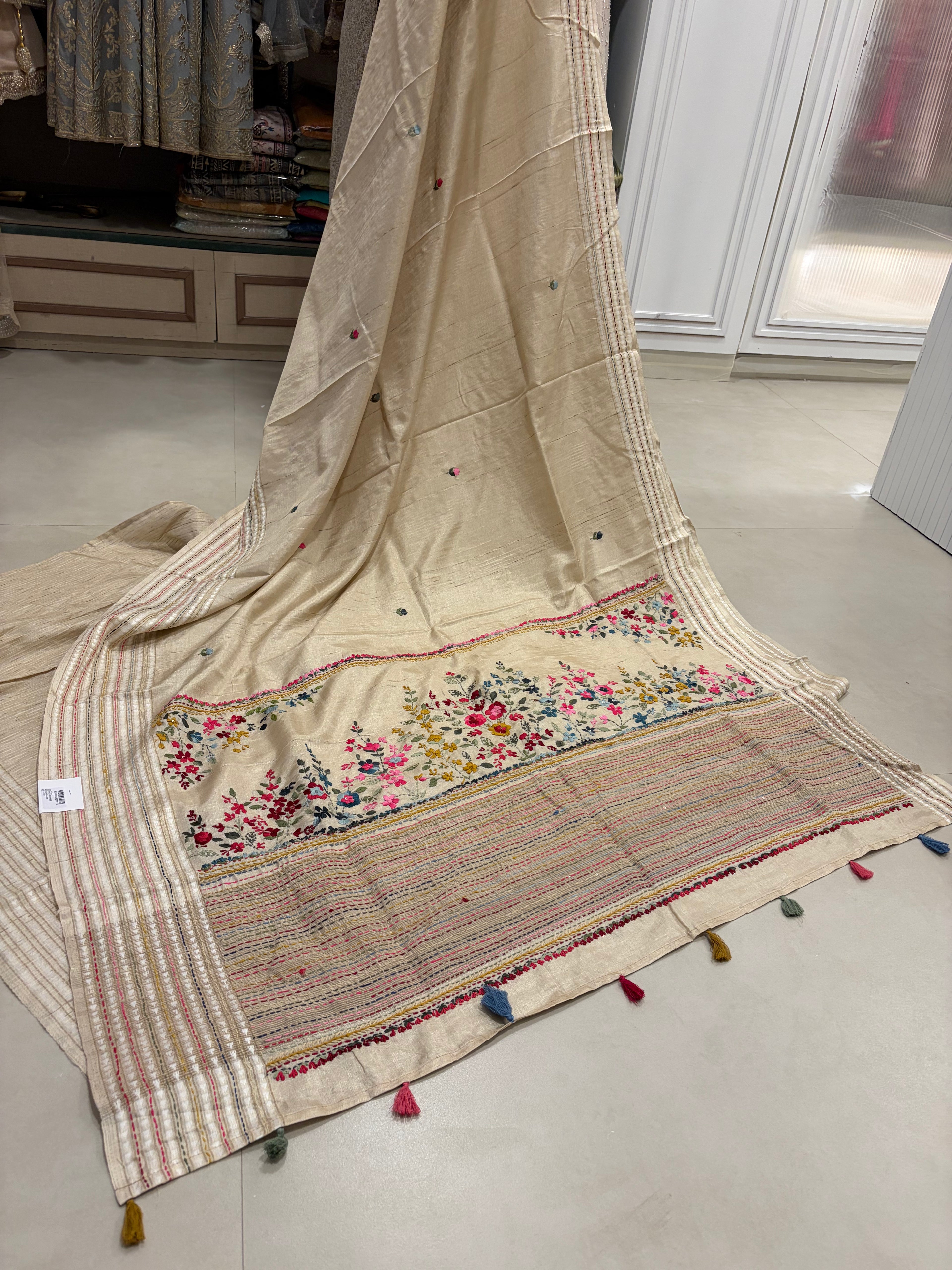 Tussar Bloom – Multicolour Threadwork Saree
