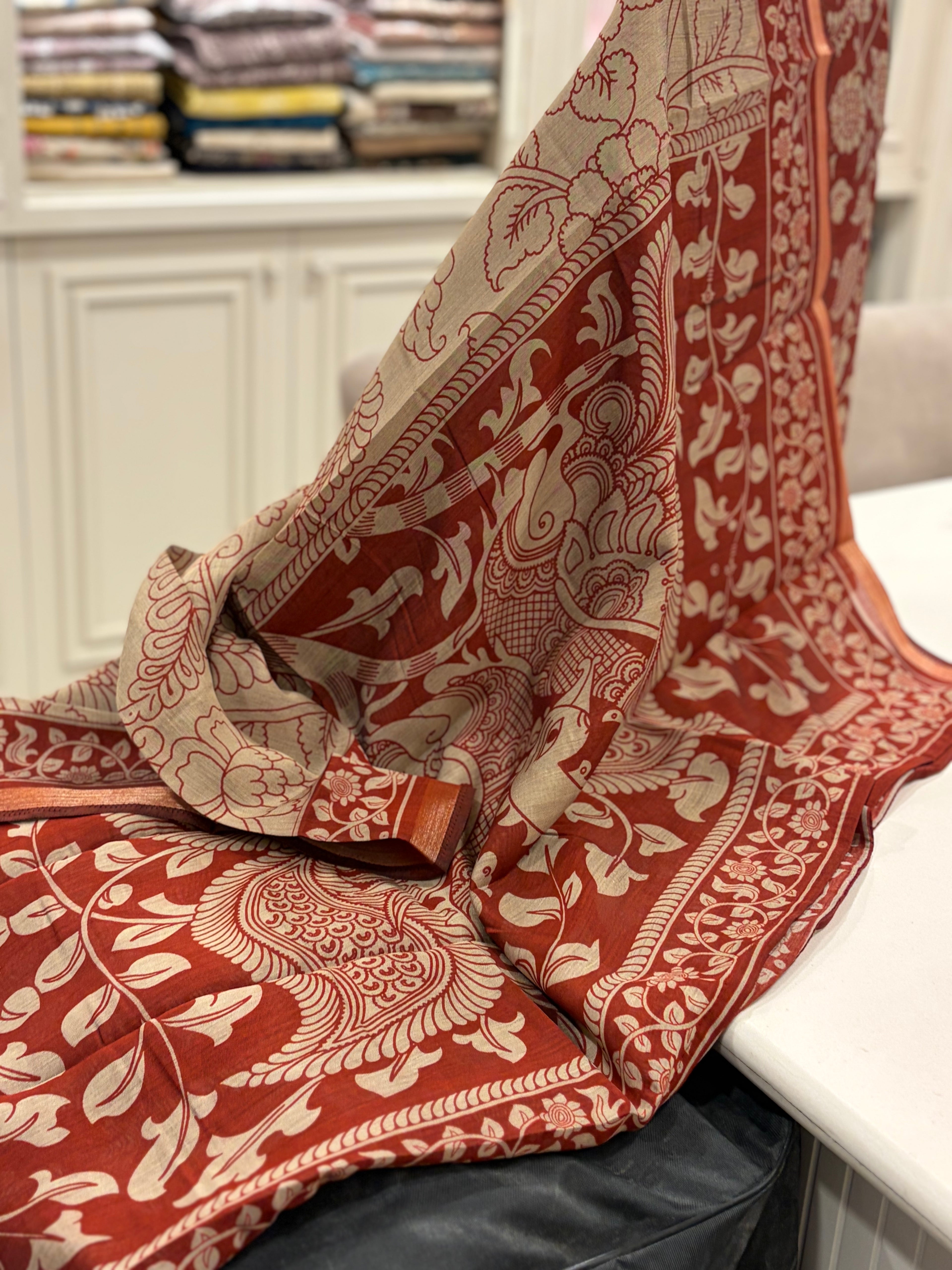 Pure Maheshwari Kalamkari Unstitched Suit ✨