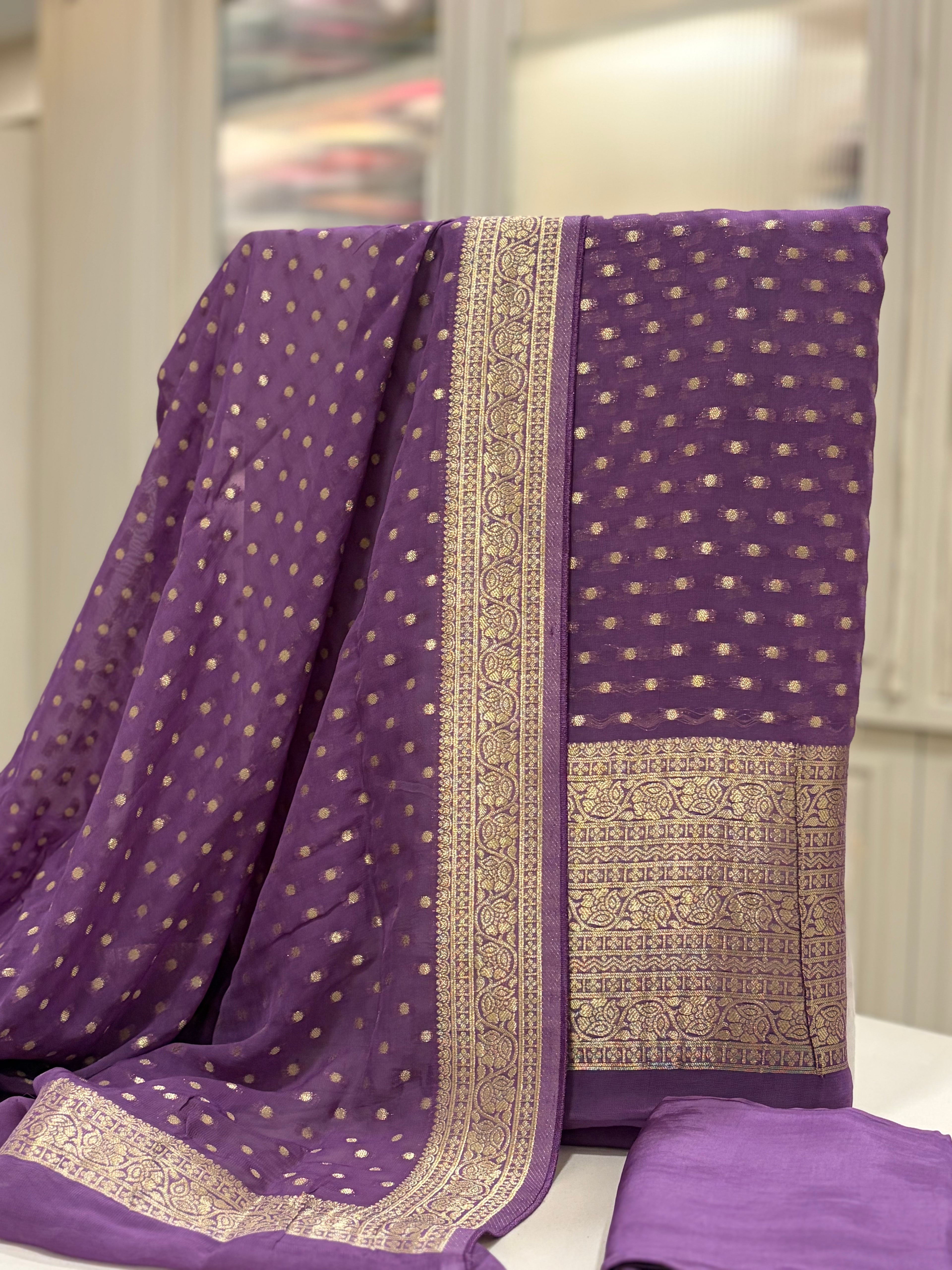 Polka Dots  Banarasi Georgette Zari Suit Set