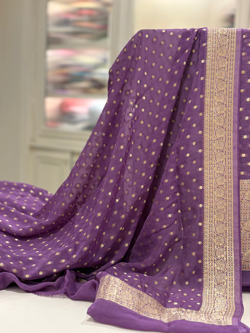 Polka Dots  Banarasi Georgette Zari Suit Set
