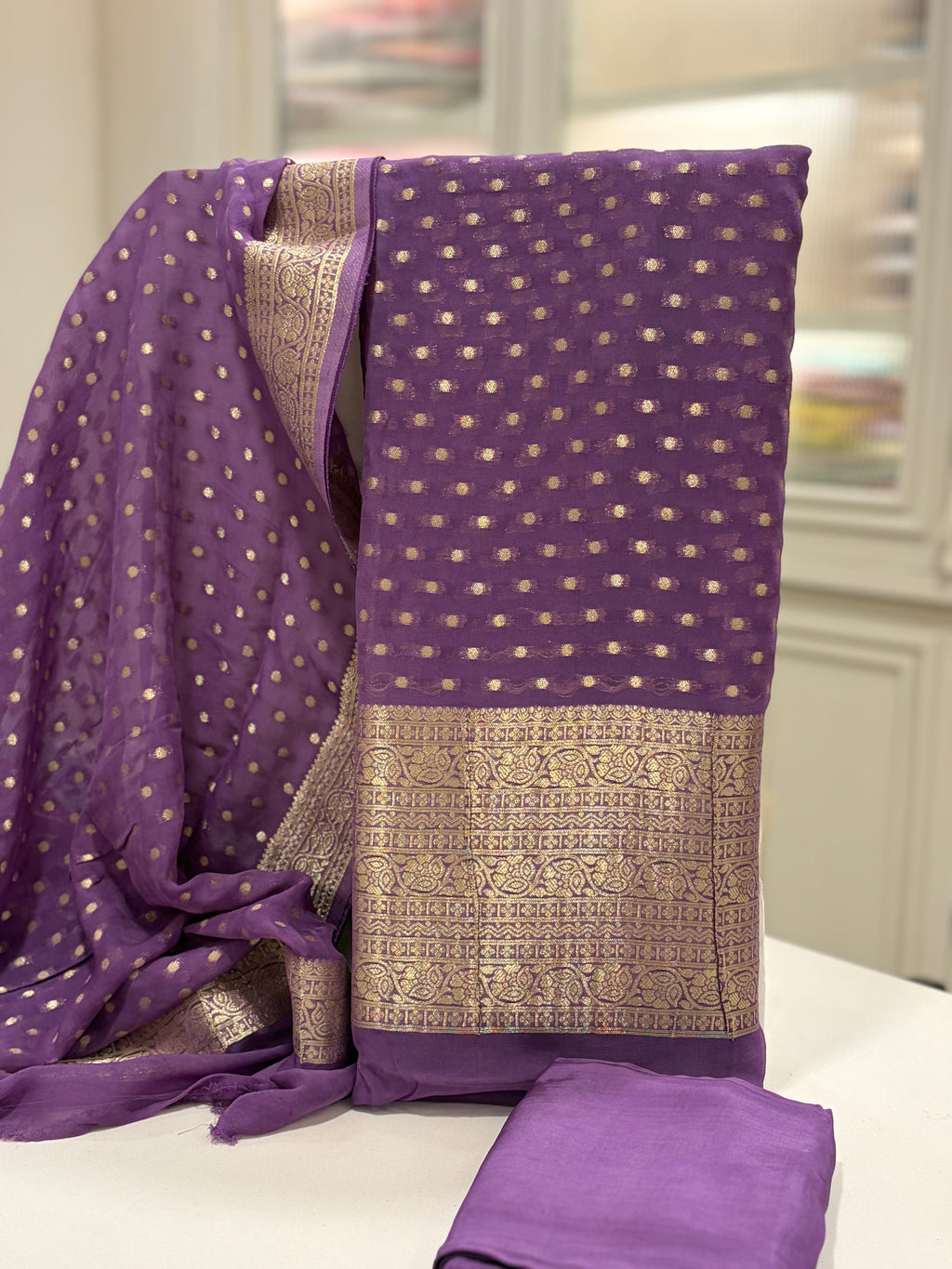 Polka Dots  Banarasi Georgette Zari Suit Set