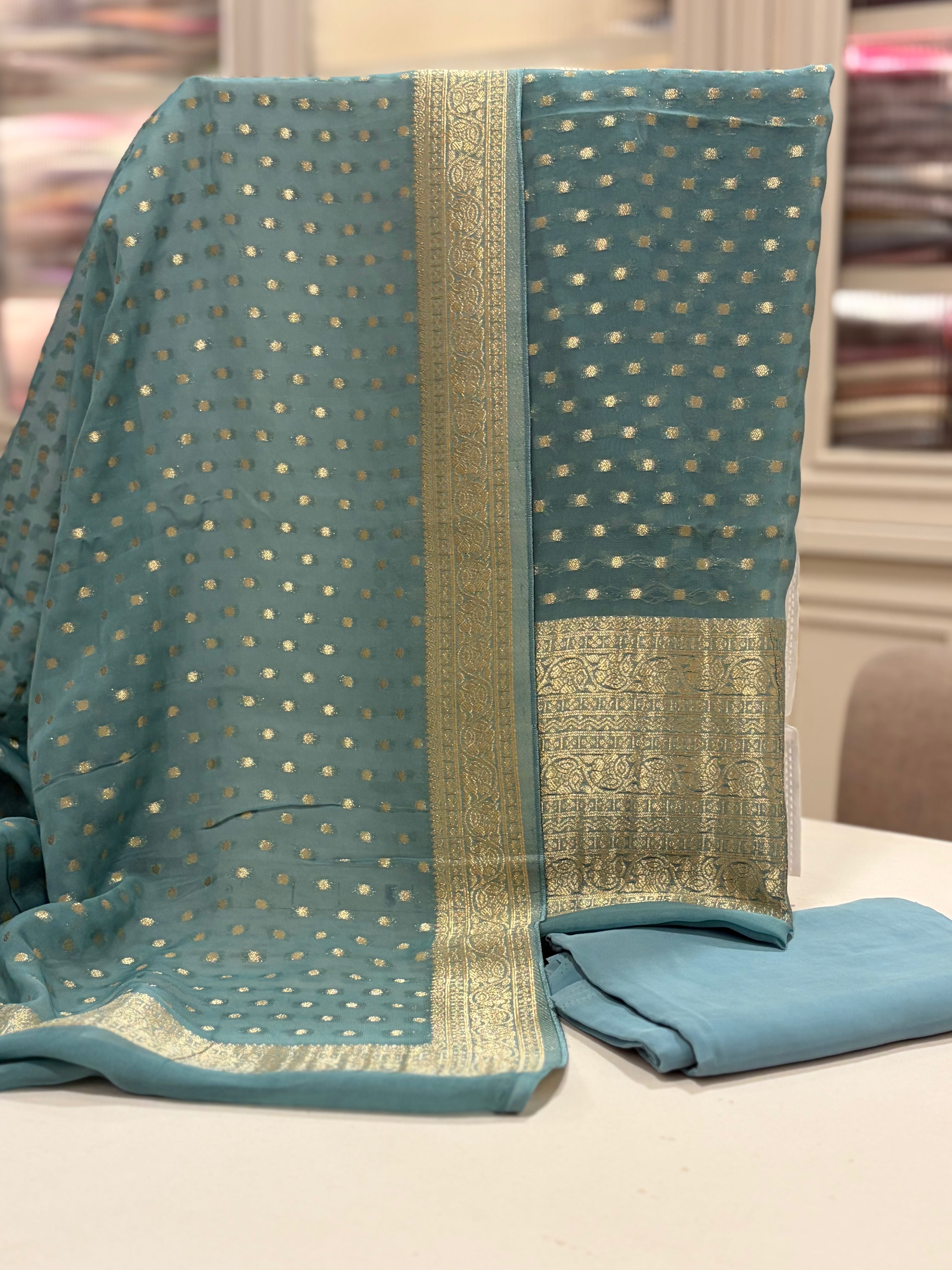 Polka Dots  Banarasi Georgette Zari Suit Set