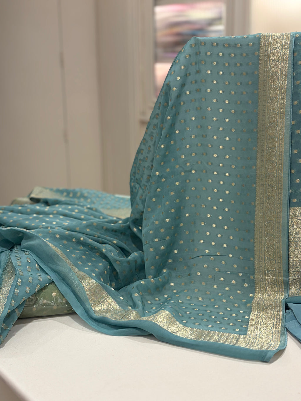 Polka Dots  Banarasi Georgette Zari Suit Set