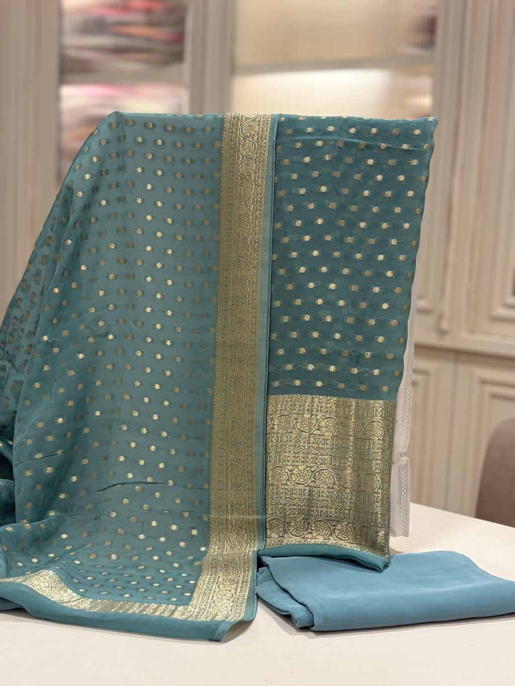Polka Dots  Banarasi Georgette Zari Suit Set