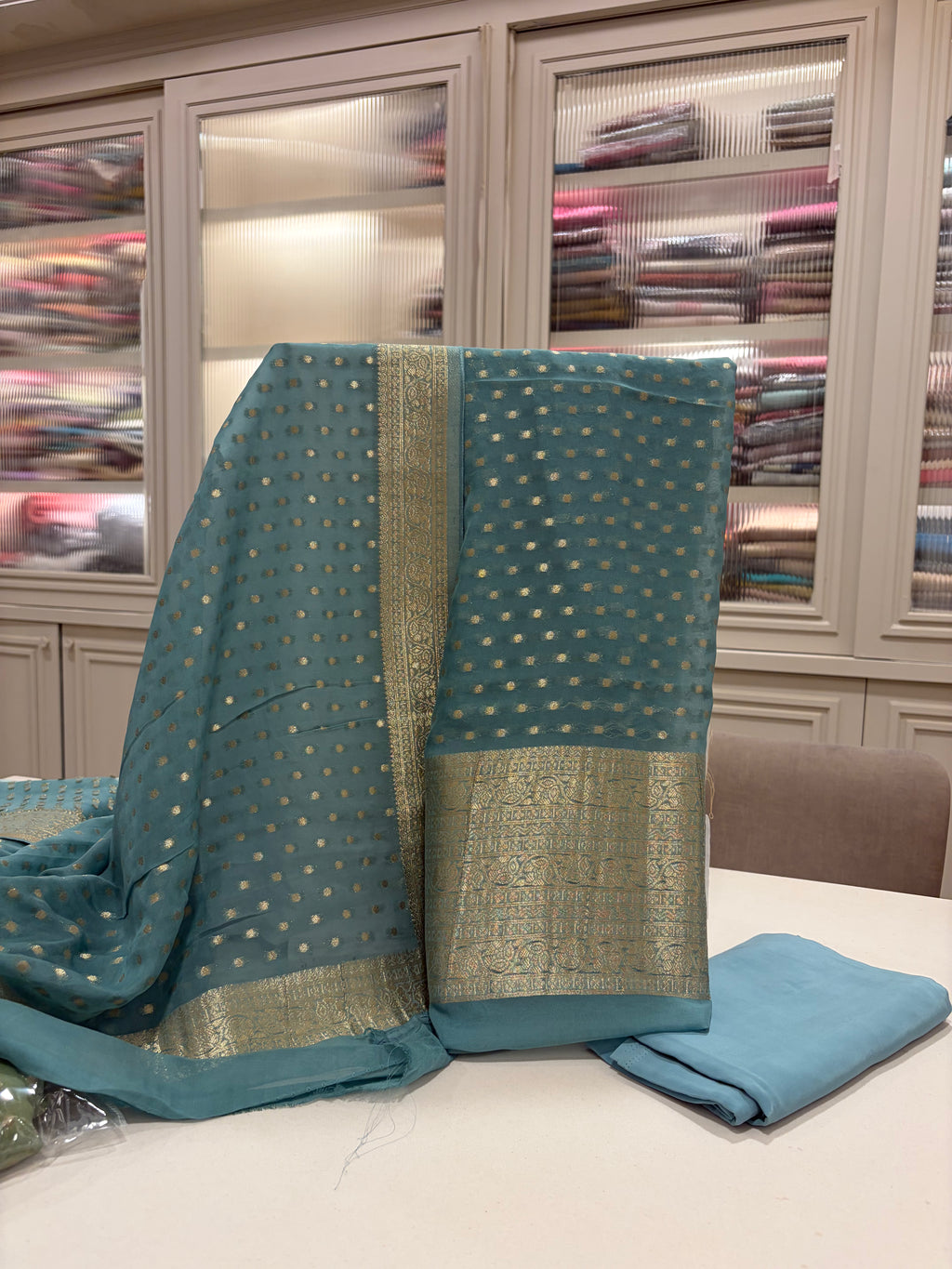 Polka Dots  Banarasi Georgette Zari Suit Set