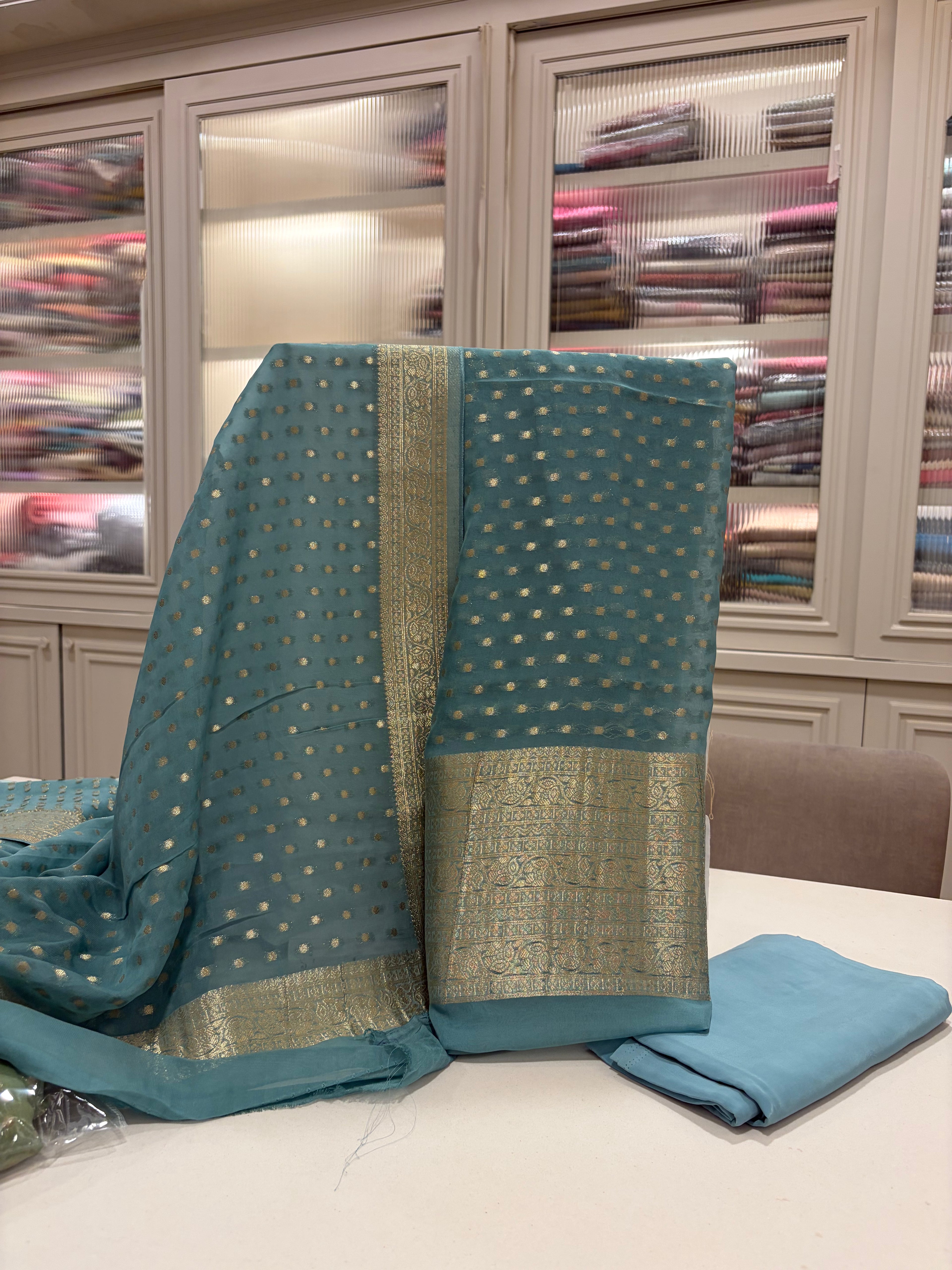 Polka Dots  Banarasi Georgette Zari Suit Set