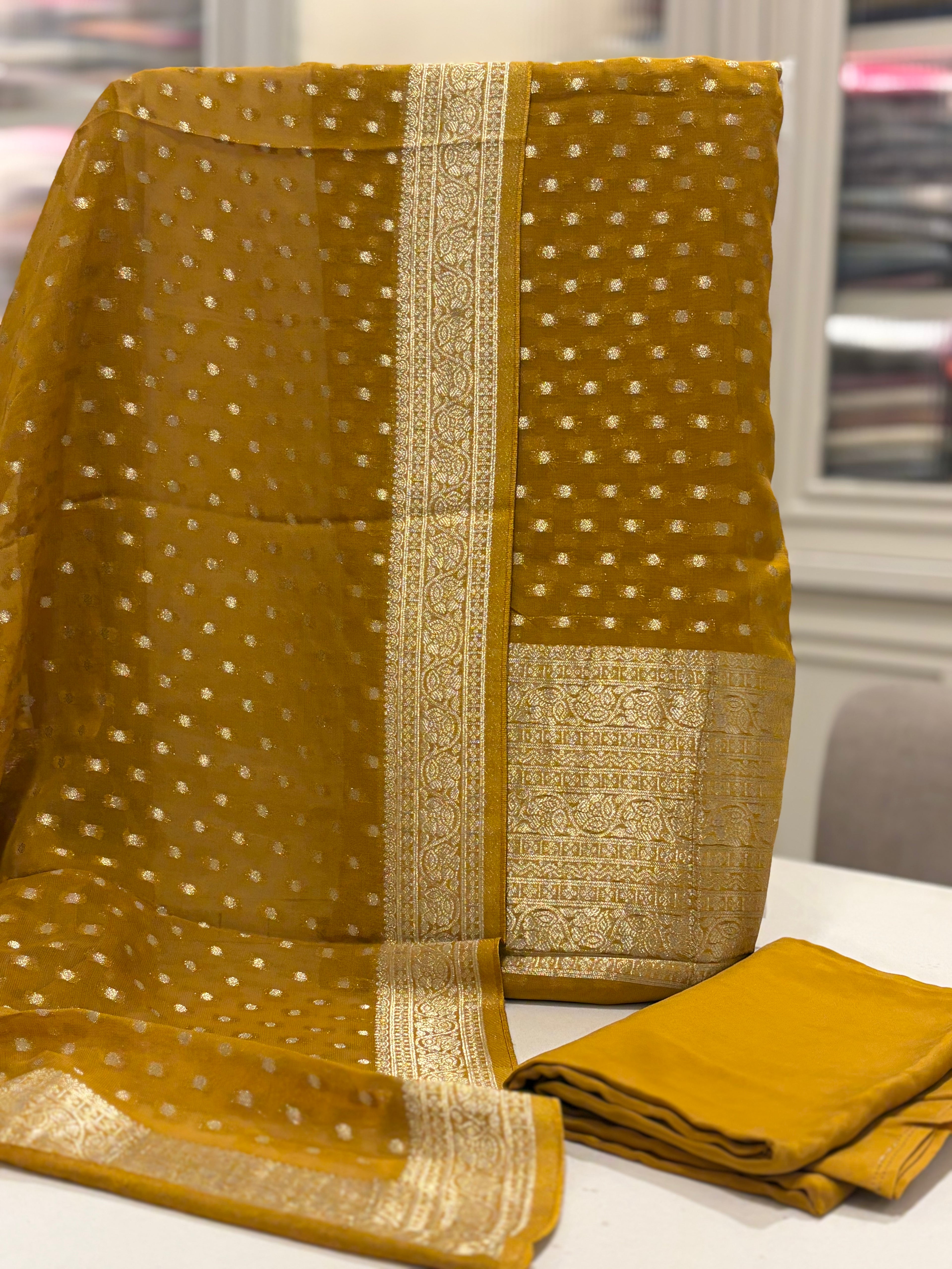 Polka Dots  Banarasi Georgette Zari Suit Set