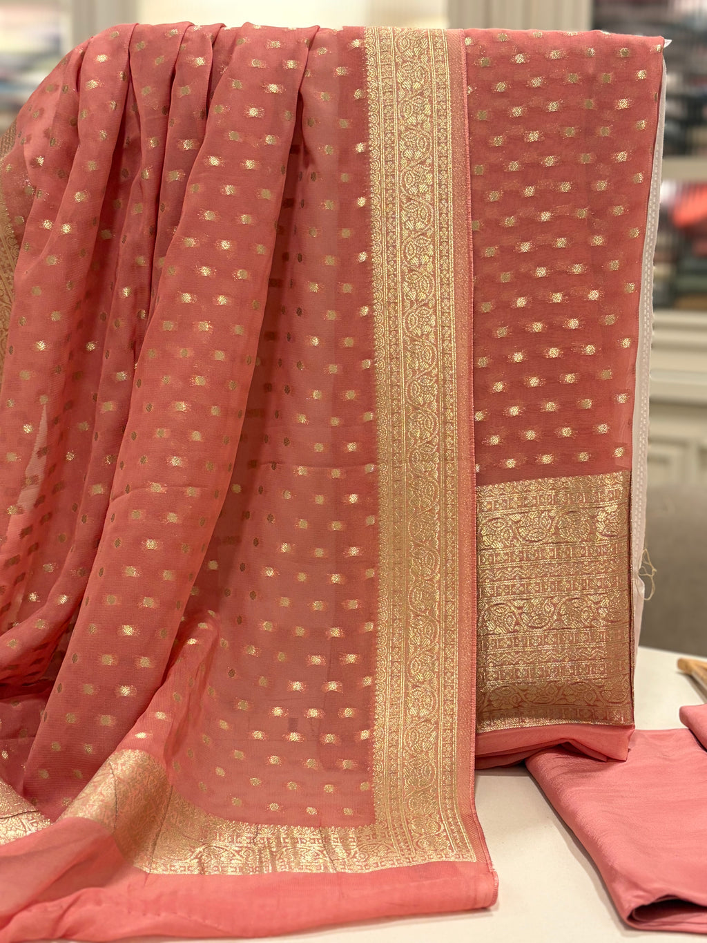 Polka Dots  Banarasi Georgette Zari Suit Set
