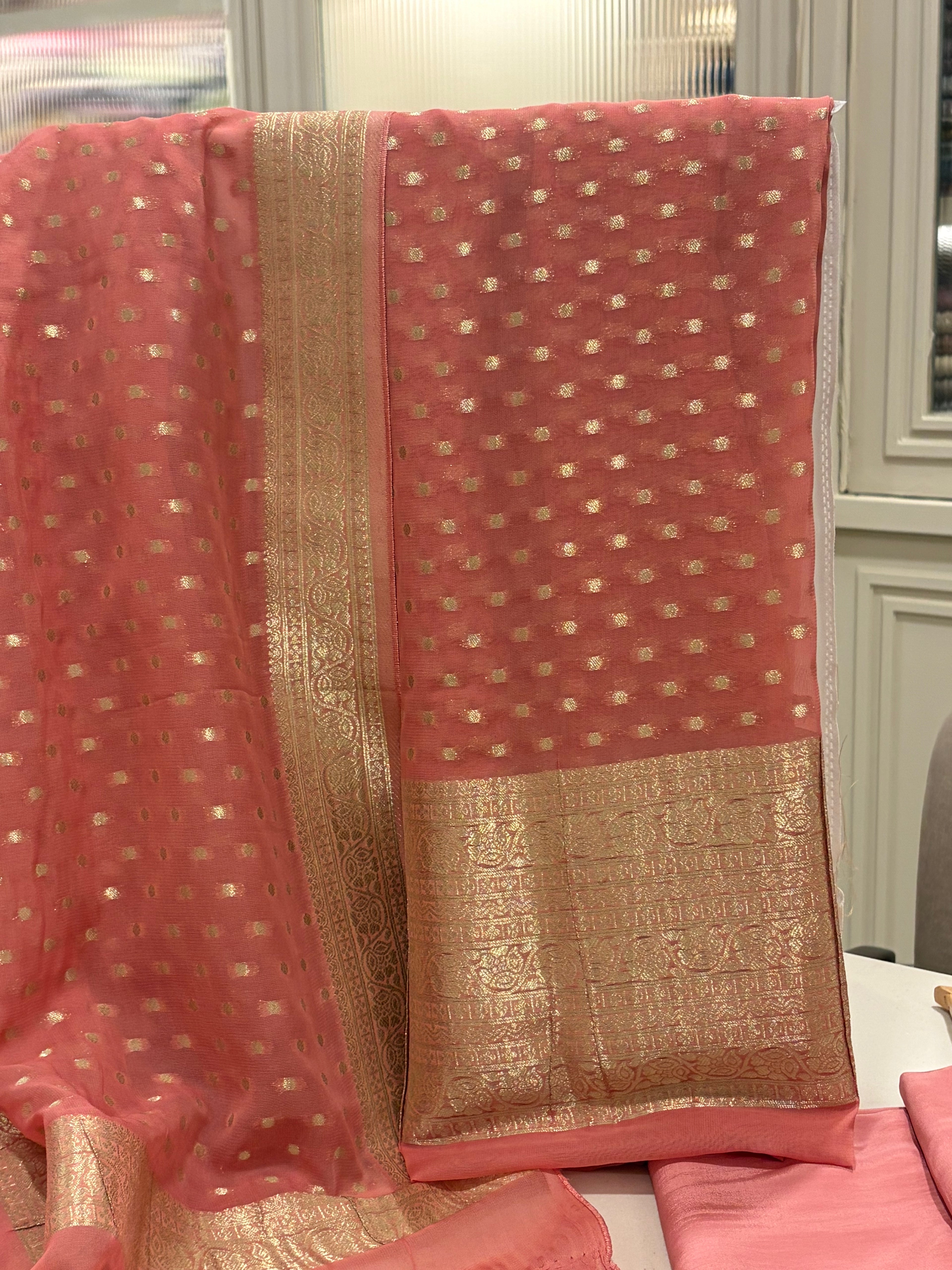 Polka Dots  Banarasi Georgette Zari Suit Set