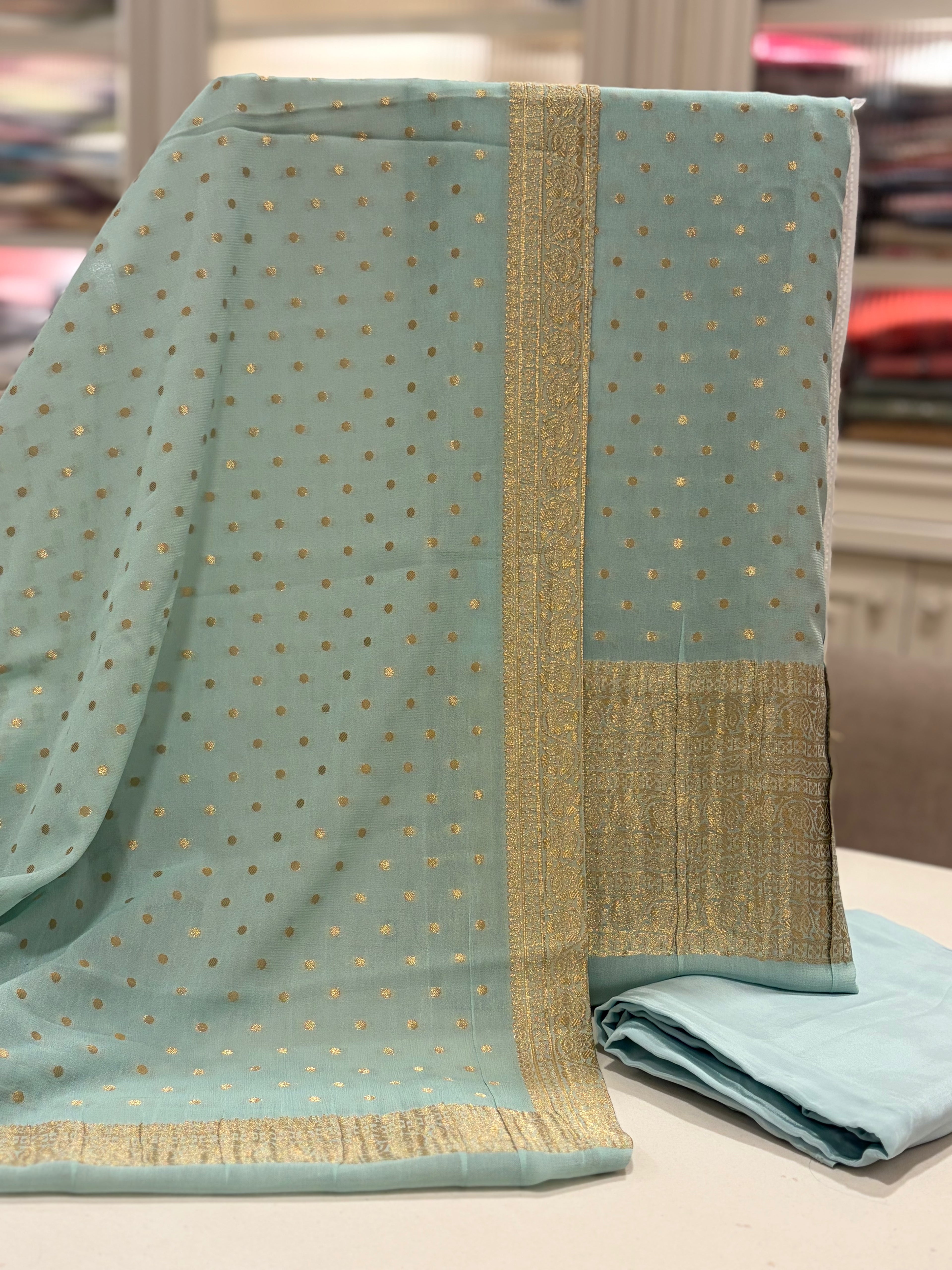 Polka Dots  Banarasi Georgette Zari Suit Set