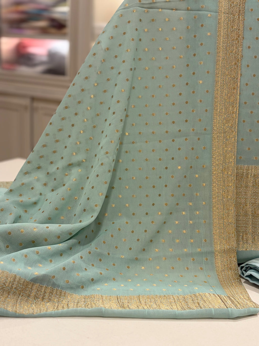 Polka Dots  Banarasi Georgette Zari Suit Set