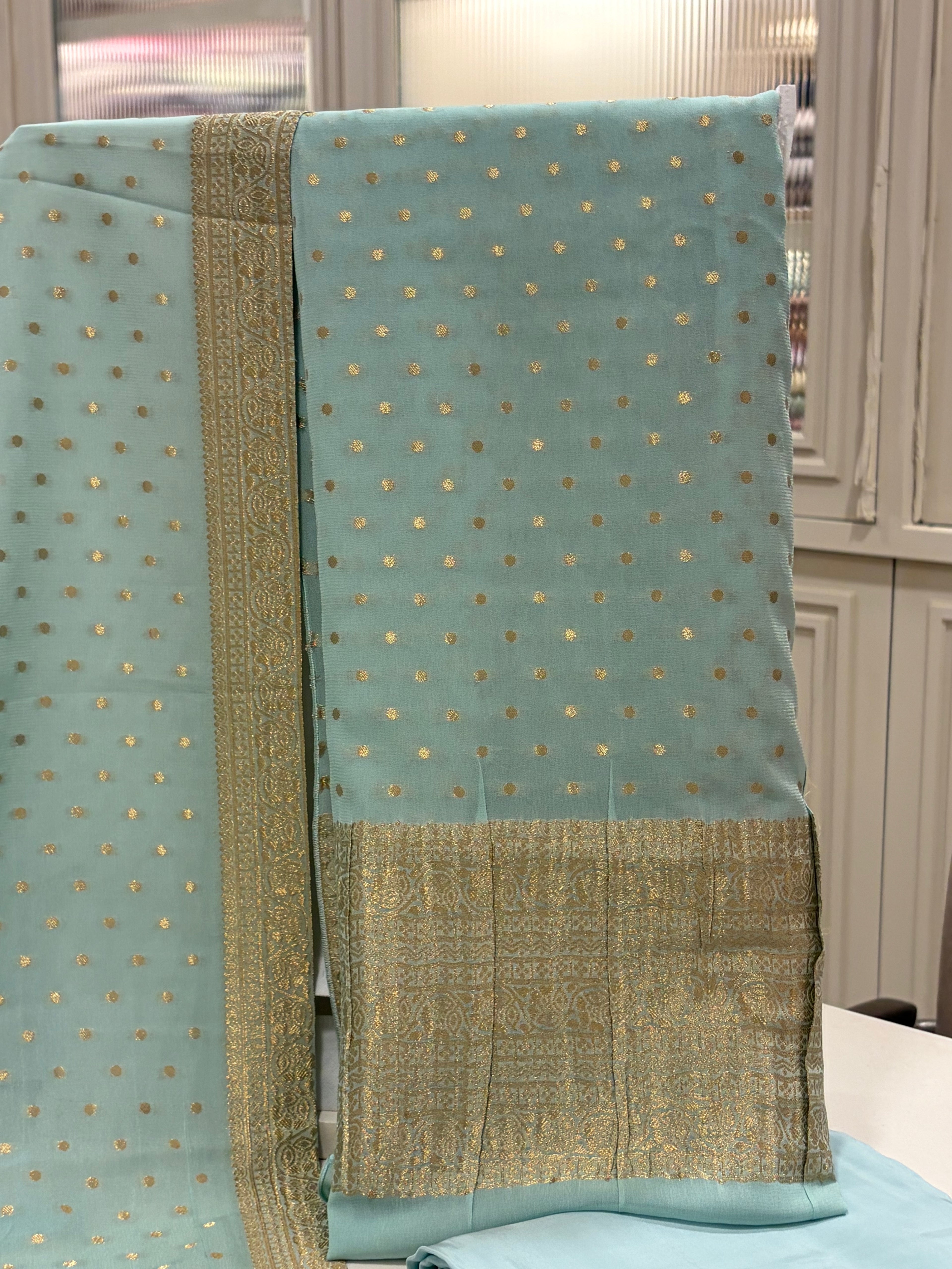 Polka Dots  Banarasi Georgette Zari Suit Set